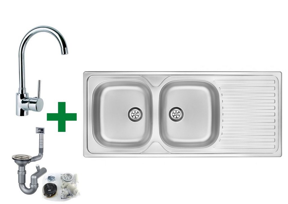 Edelstahl Einbauspüle Küchenspüle Doppelspüle Spülbecken mit Ablaufgarnitur Set