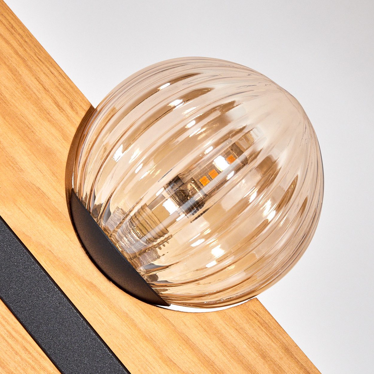 hofstein Stehlampe Stehlampe aus Holz/Metall/Riffelglas in Natur/Schwarz/Bernstein/Rauch, ohne Leuchtmittel, 120 cm, G9, Fußschalter - Wohnzimmer, Schlafzimmer, Esszimmer, Flur