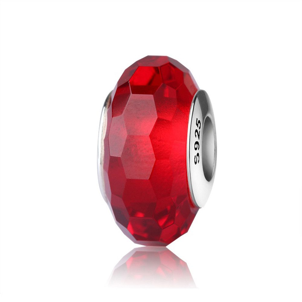 PANDACHARMS Bead Großer Roter Facettenglas Charm für Armband, Hülse aus 925 Silber