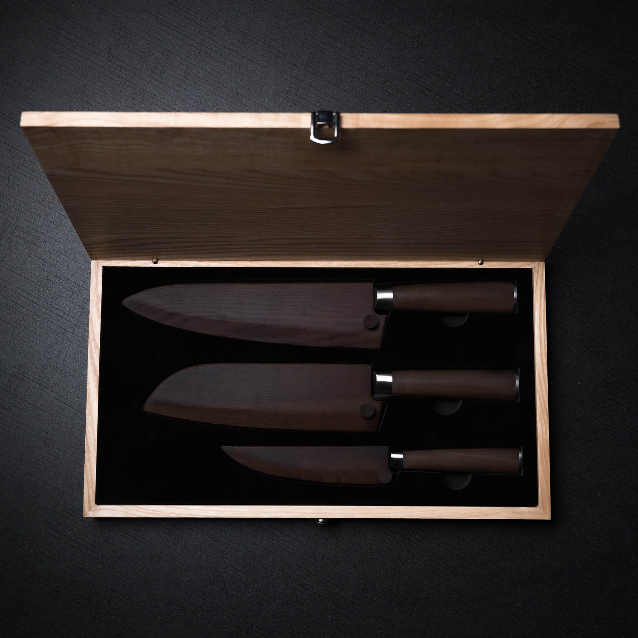 HITOFURI® Damastmesser HITOFURI® OSAKA SET 3tlg Damaskusmesser Universalmesser Premium Messer, inkl. einer edlen Holzbox, Messerscheide, Pflegetuch sowie Pflegeöl