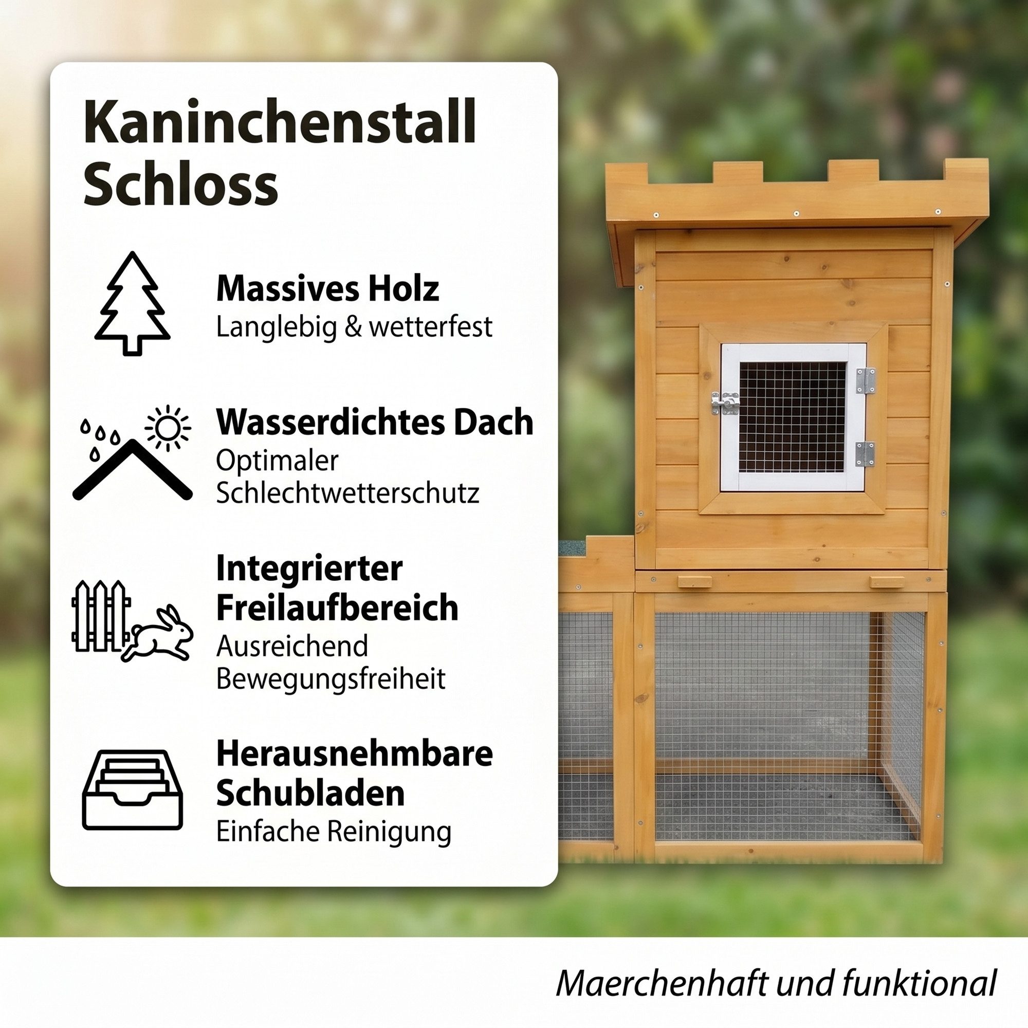 Mucola Kleintierkäfig Kleintierstall Hasenstall Freigehege Haus Schloss Kaninchenstall Käfig, bodenfrei