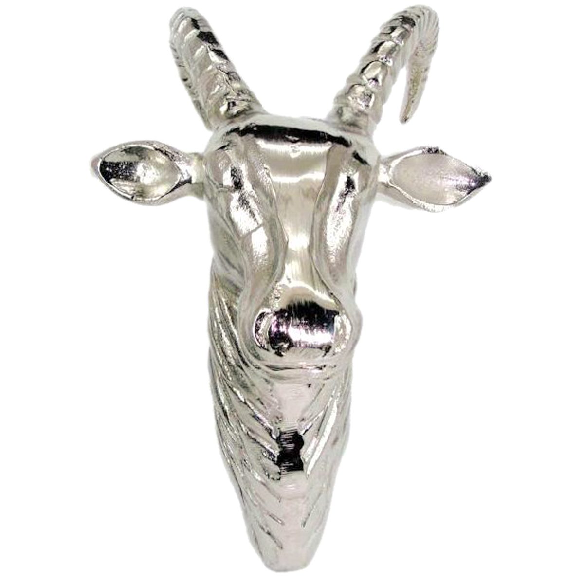 Lesli Living Wanddekoobjekt Deko Steinbock Geweih Kopf Wanddeko Aluminium silber 36 x 23 cm