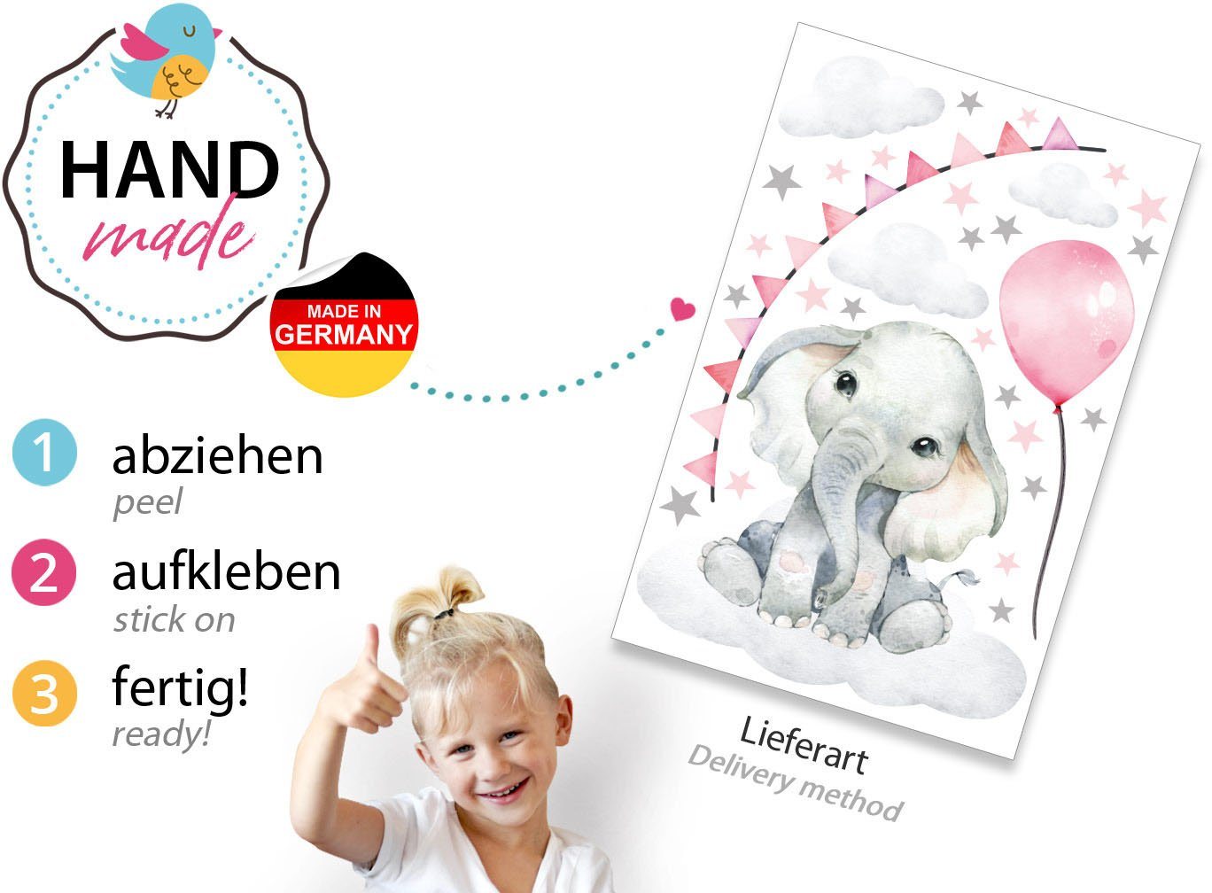 little DECO Wandtattoo »Little Deco Wandtattoo Elefant mit Luftballon rosa & Sterne«-kaufen