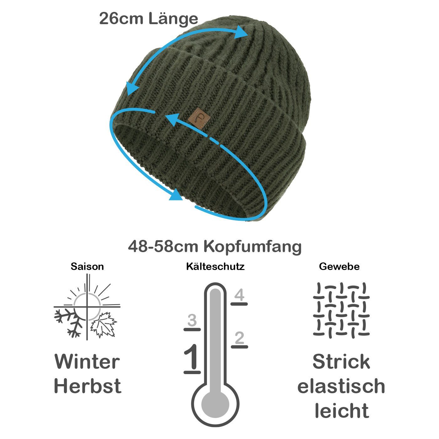 Faera Strickmütze (1-St) Wintermütze Winter Damen Aufschlag Beanie oliv breiter Grobstrick Mütze