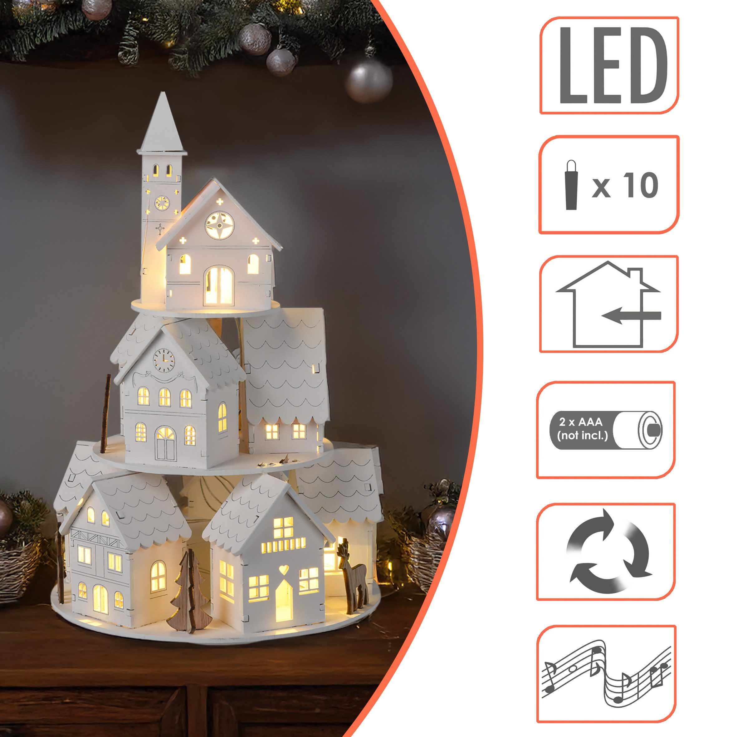 Spetebo Spieluhr zum Aufziehen aus Holz mit LED, (Turm zum Aufziehen, 1-tlg), mit nostalgischem Mini-Drehorgel Sound