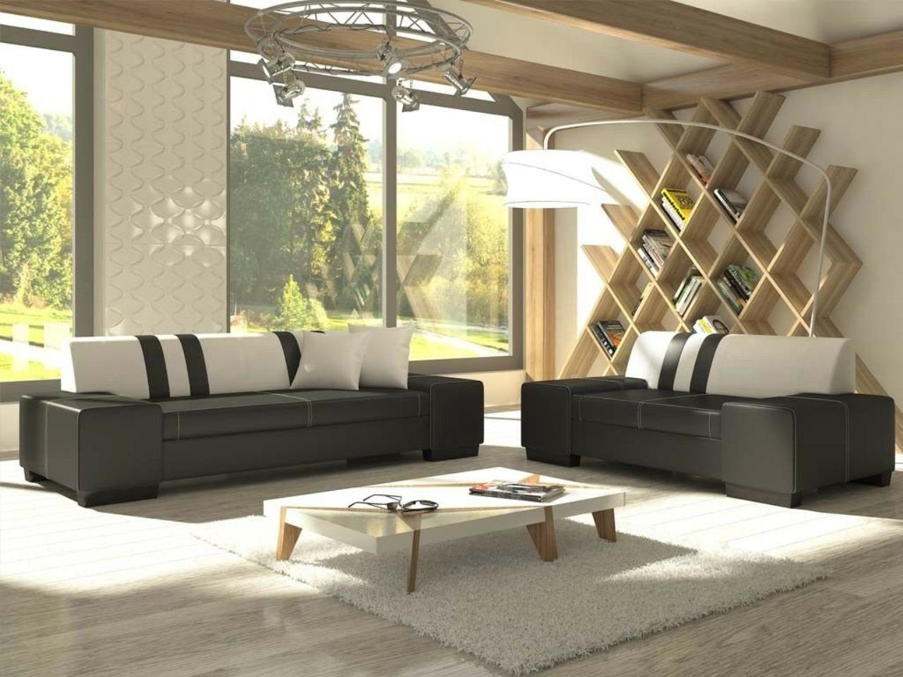 JVmoebel Sofa Premium dunkelgraue Sofagarnitur 3+2 Sitzer luxus Couch Set Neu, Made in Europe Schwarz / Weiß