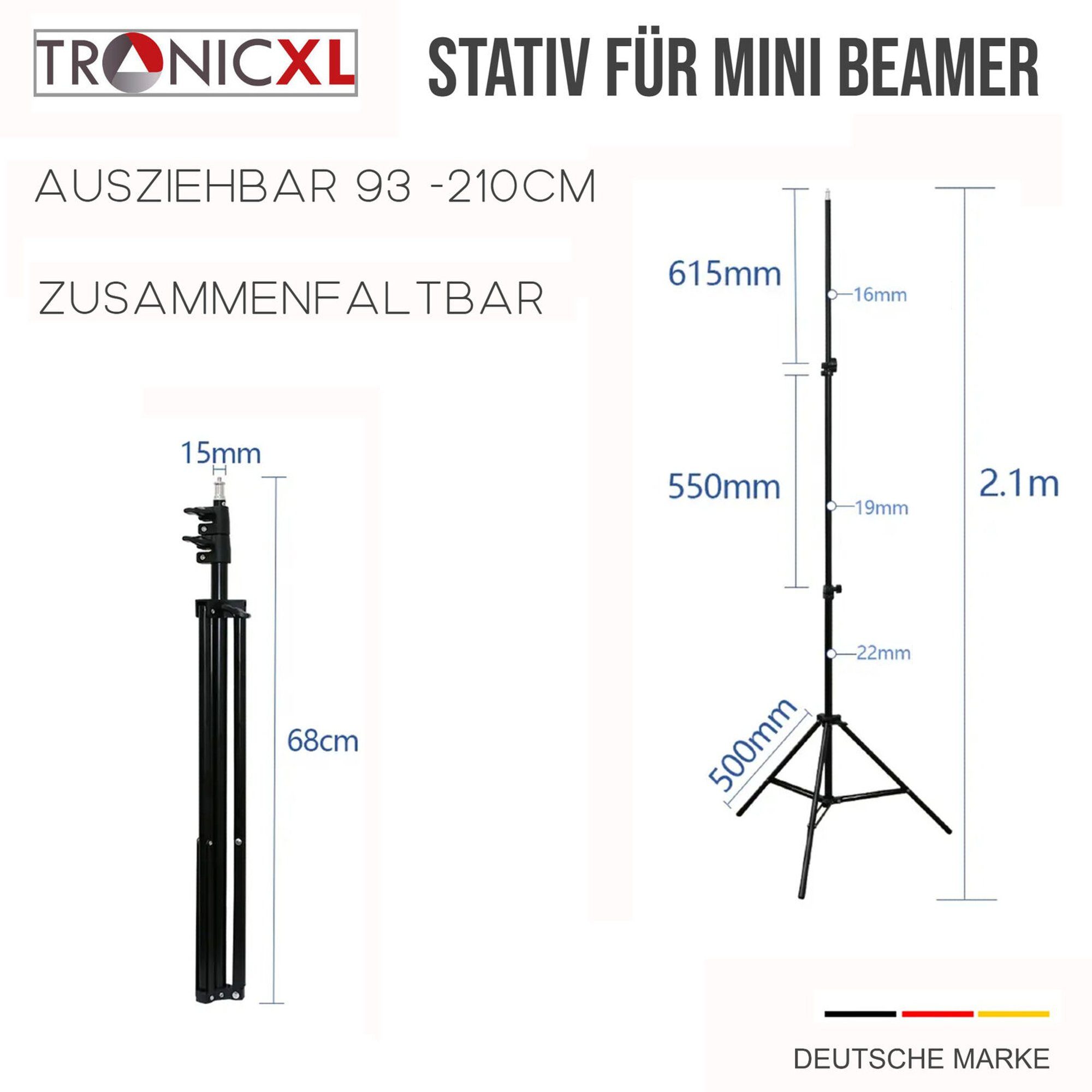 TronicXL Beamer-Standfuß 210cm Stativ Ständer für Mini Beamer Anker Nebula Capsule Halterung
