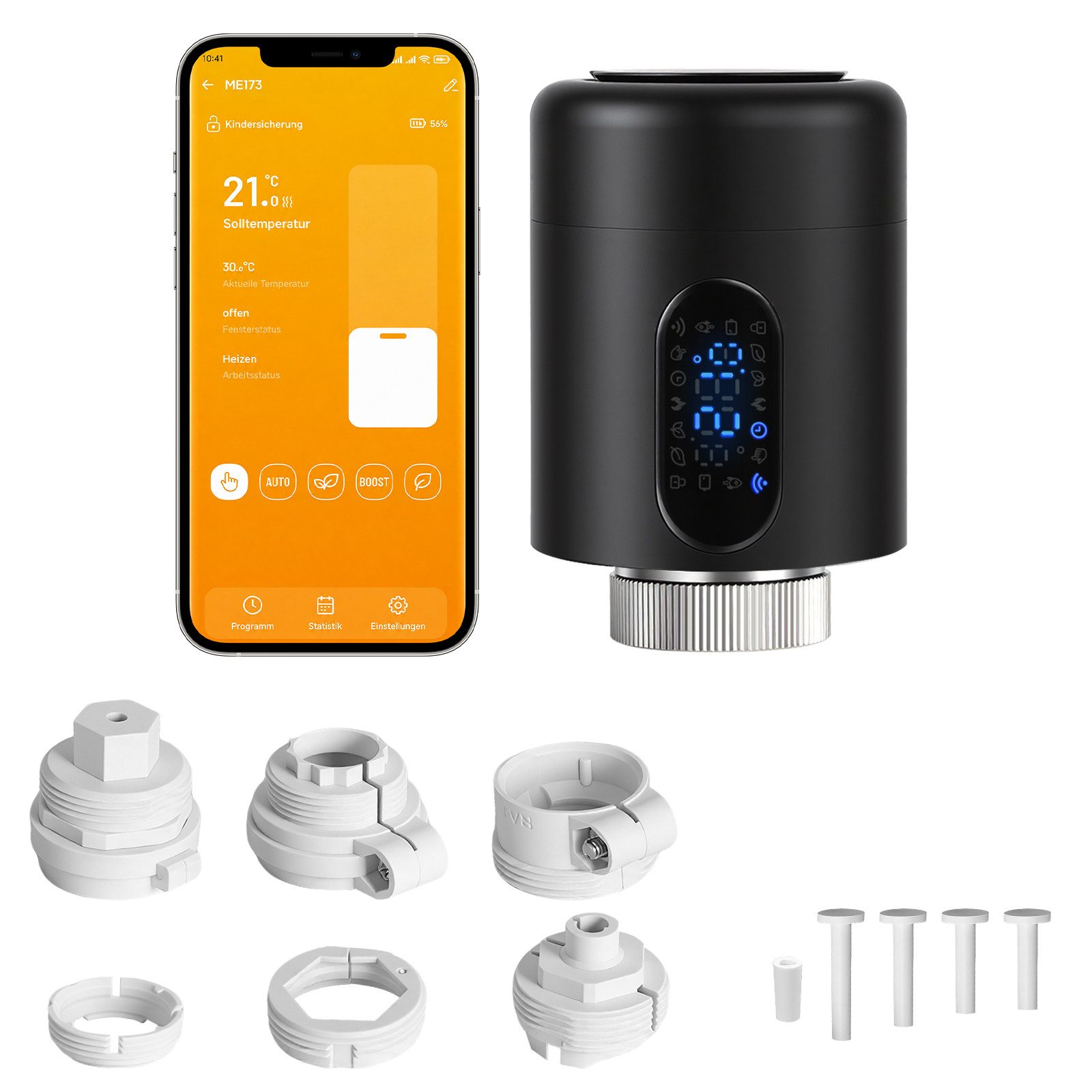Clanmacy Heizkörperthermostat Smartes Thermostat WiFi, App-Steuerung, Smart Life/Tuya, Schwarz, 1er, (7 St)