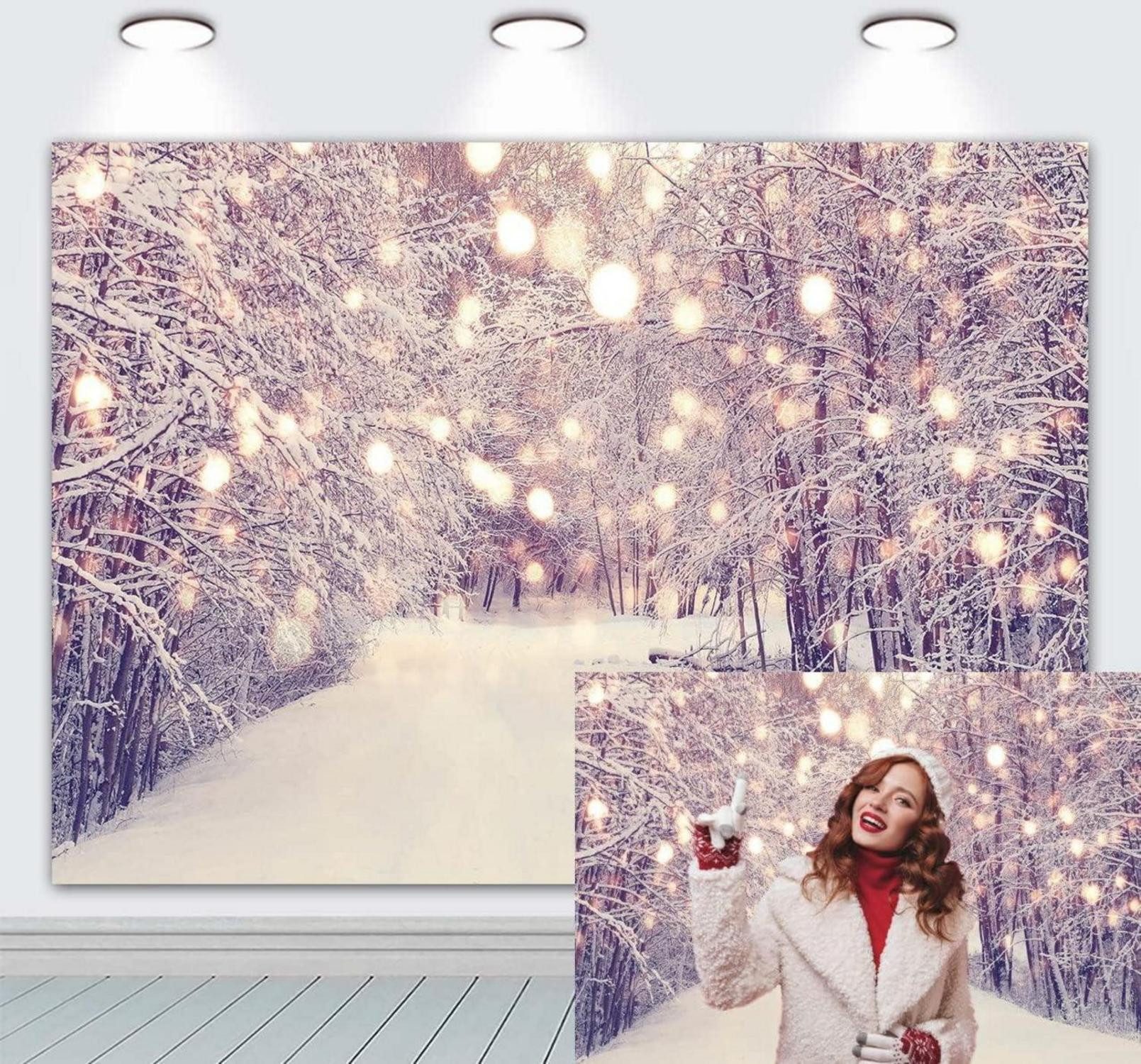 Dekohänger Outdoor Winter Forest Snowfield Bokeh Photo Background 2,1 x 1,5 m