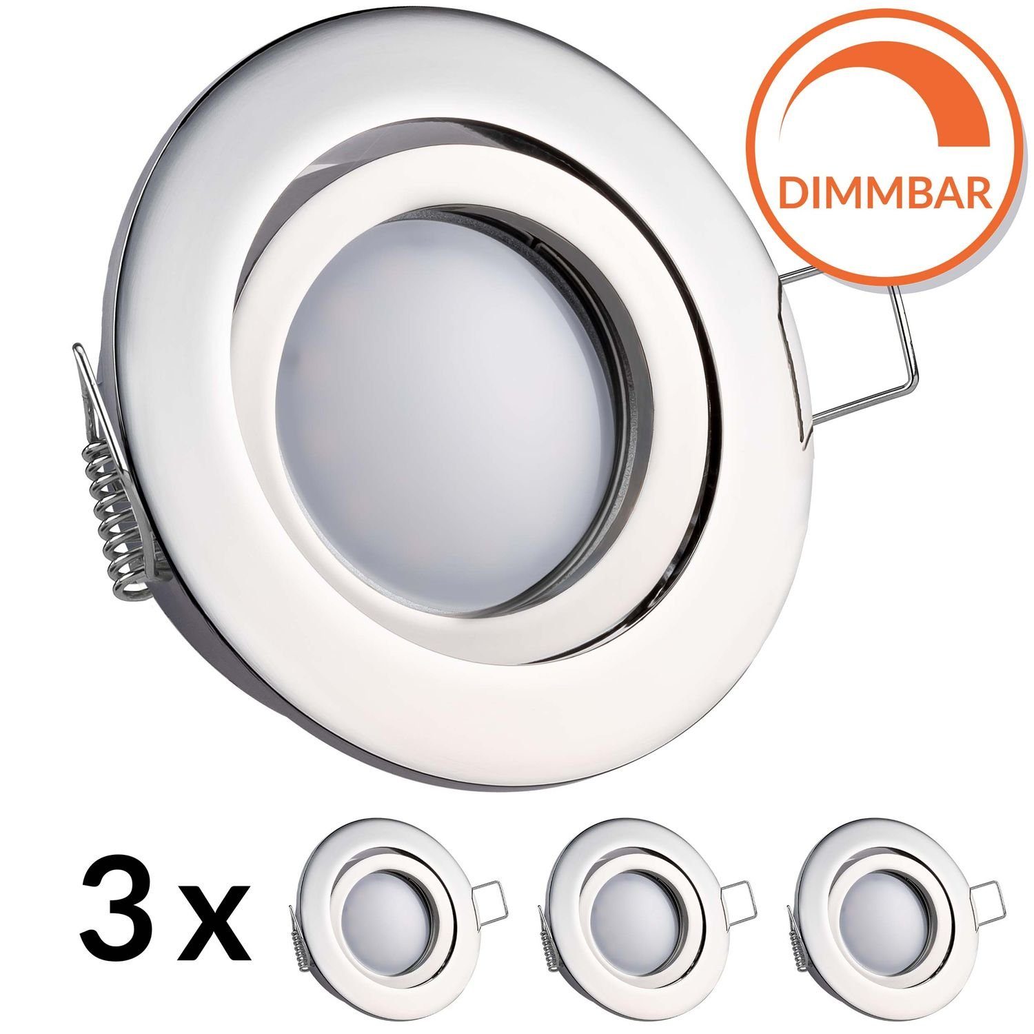 LEDANDO LED Einbaustrahler 3er LED Einbaustrahler Set EXTRA FLACH (35mm) in Chrom mit LED Markenl