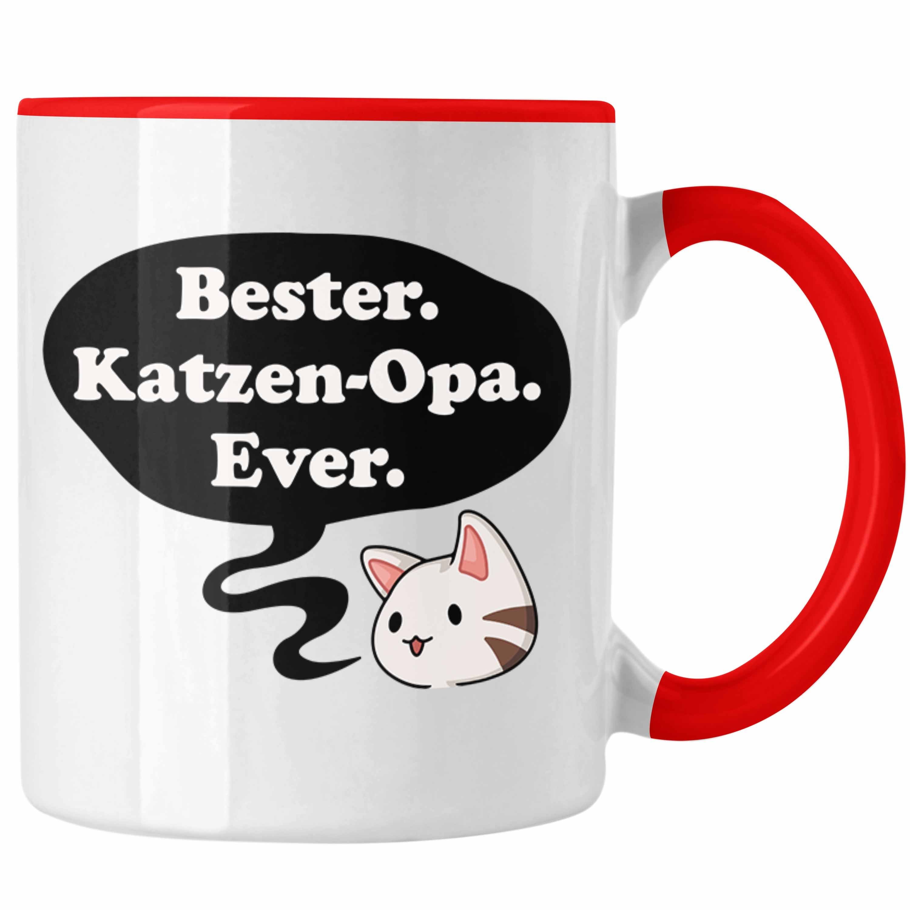 Trendation Tasse Trendation - Lustige Tasse Opa Geschenke Großvater Vatertag Geburtstag Kaffeetasse mit Spruch für Opa Katzen Katzenbesitzer Rot