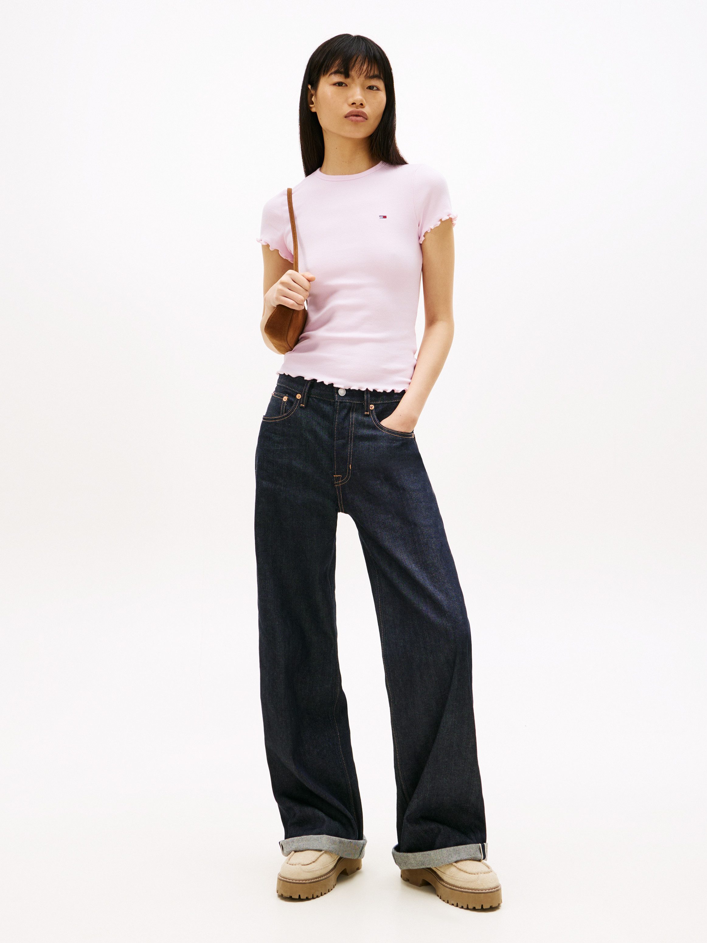 Tommy Jeans T-Shirt TJW SLIM LETTUCE EDGE RIB SS mit gerippter Struktur