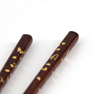 teayumi Essstäbchen SAKURACHO Hashi Essstäbchen Rotbraun Schwarz Gold