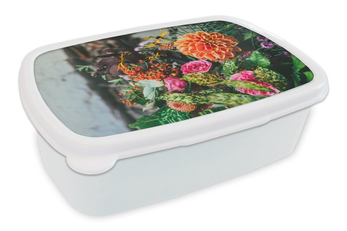 MuchoWow Lunchbox Blumen - Licht - Natur, Kunststoff, (2-tlg), Brotbox für Kinder und Erwachsene, Brotdose, für Jungs und Mädchen weiß