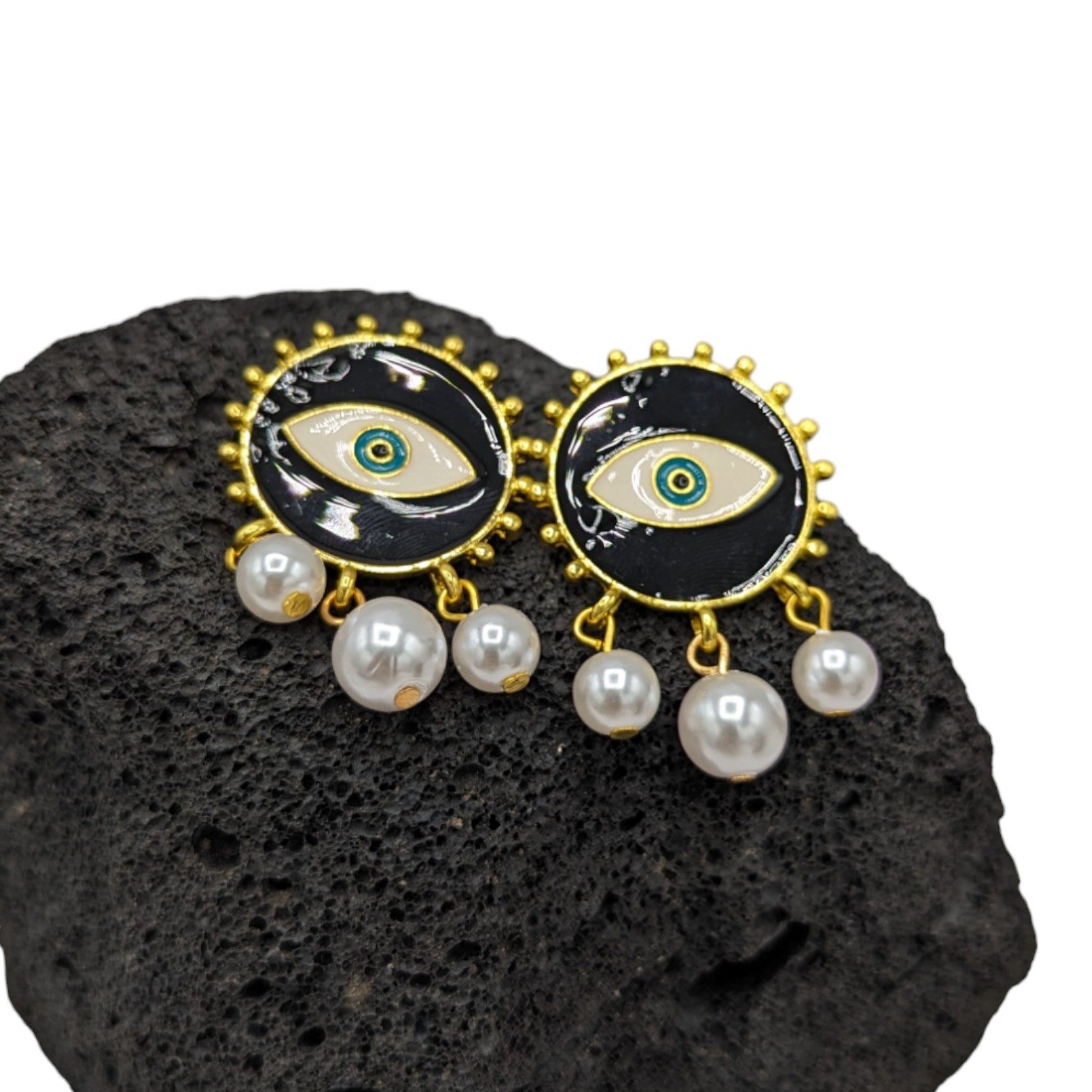 Eyecatcher Paar Ohrstecker Augen mit Perlen Ohrstecker Gold Schwarz Weiß (Set)