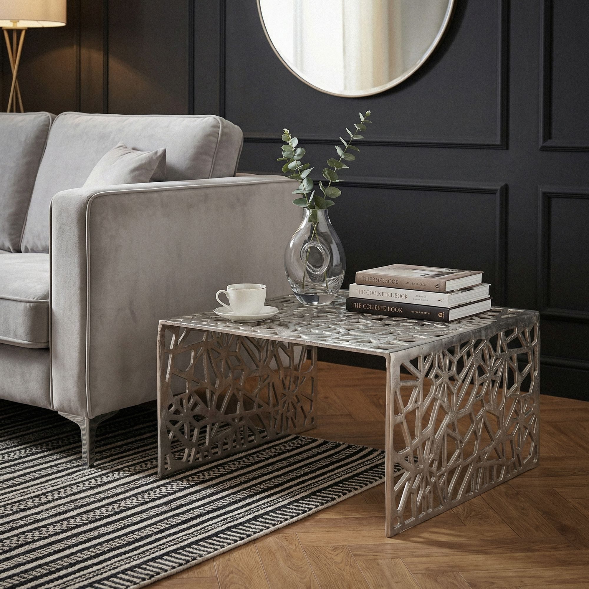 Wohnling Couchtisch WL7.502 Aluminium Silber 60cm Sofatisch Wohnzimmertisch Loungetisch (Luftiges Design mit moderner Eleganz), Metalltisch als stilvoller Blickfang