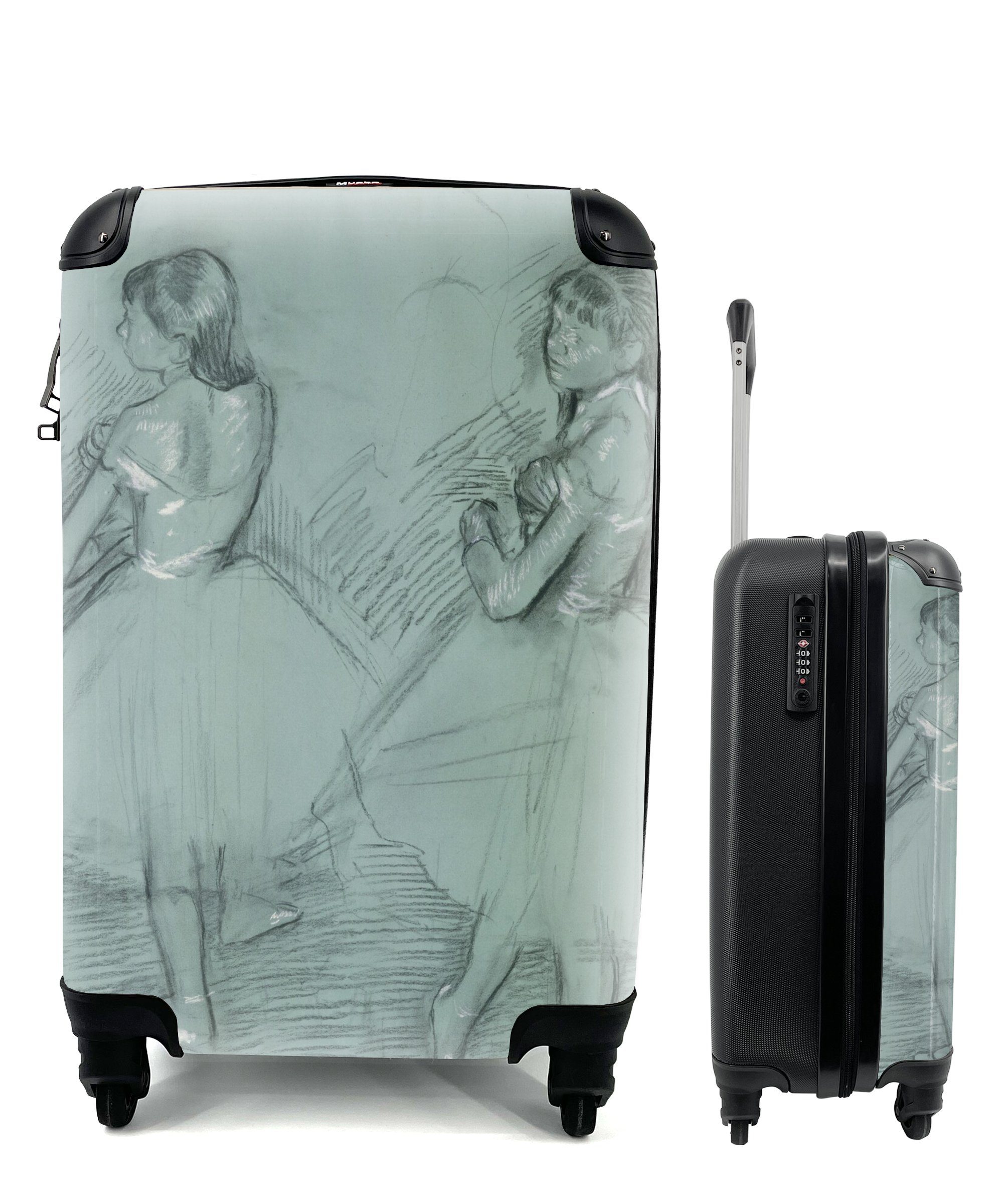 MuchoWow Handgepäckkoffer Zwei Tänzerinnen - Gemälde von Edgar Degas, 4 Rollen, Reisetasche mit rollen, Handgepäck für Ferien, Trolley, Reisekoffer