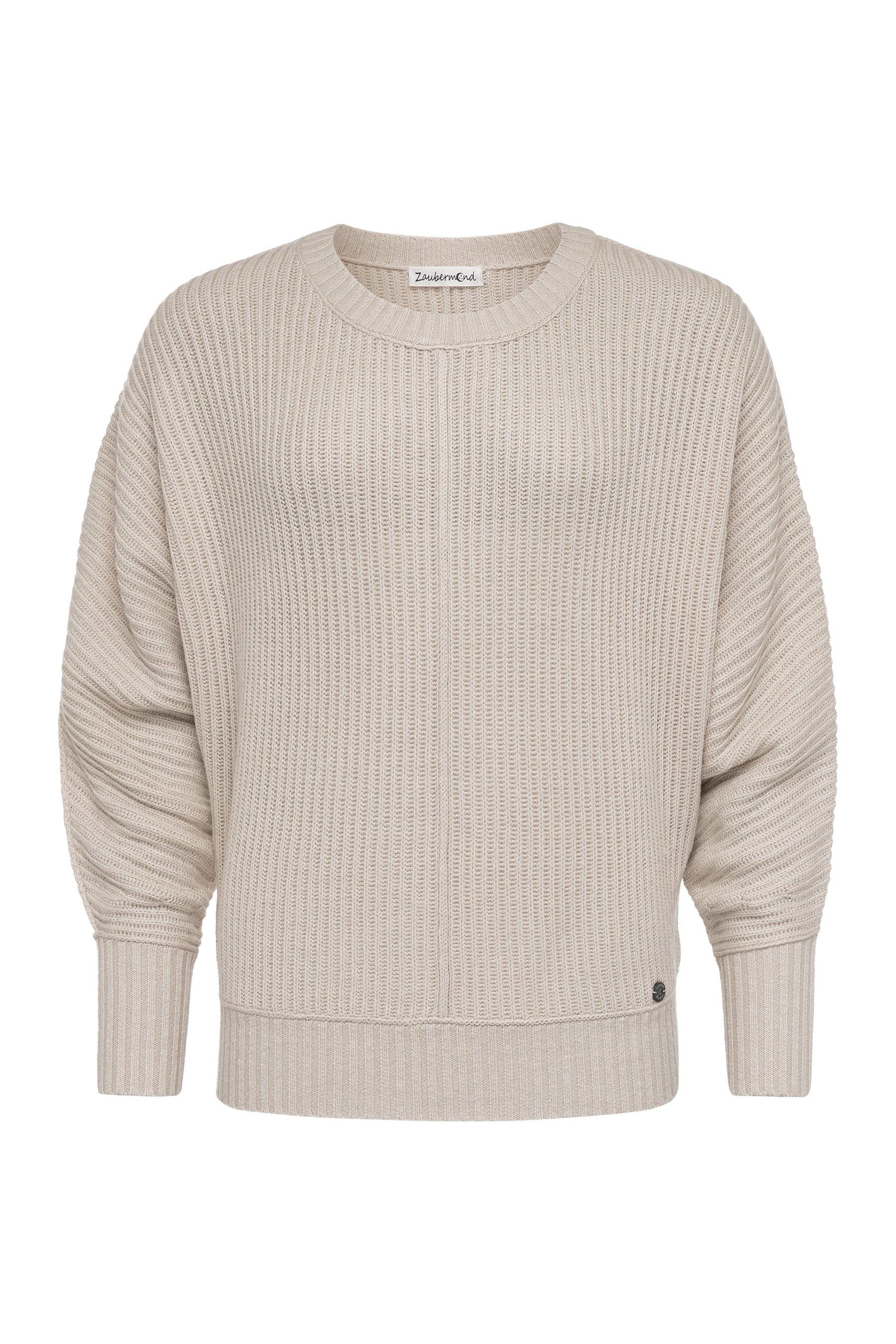 Zaubermond Strickpullover Damen Loose Oberteil mit Fledermausärmeln Natur