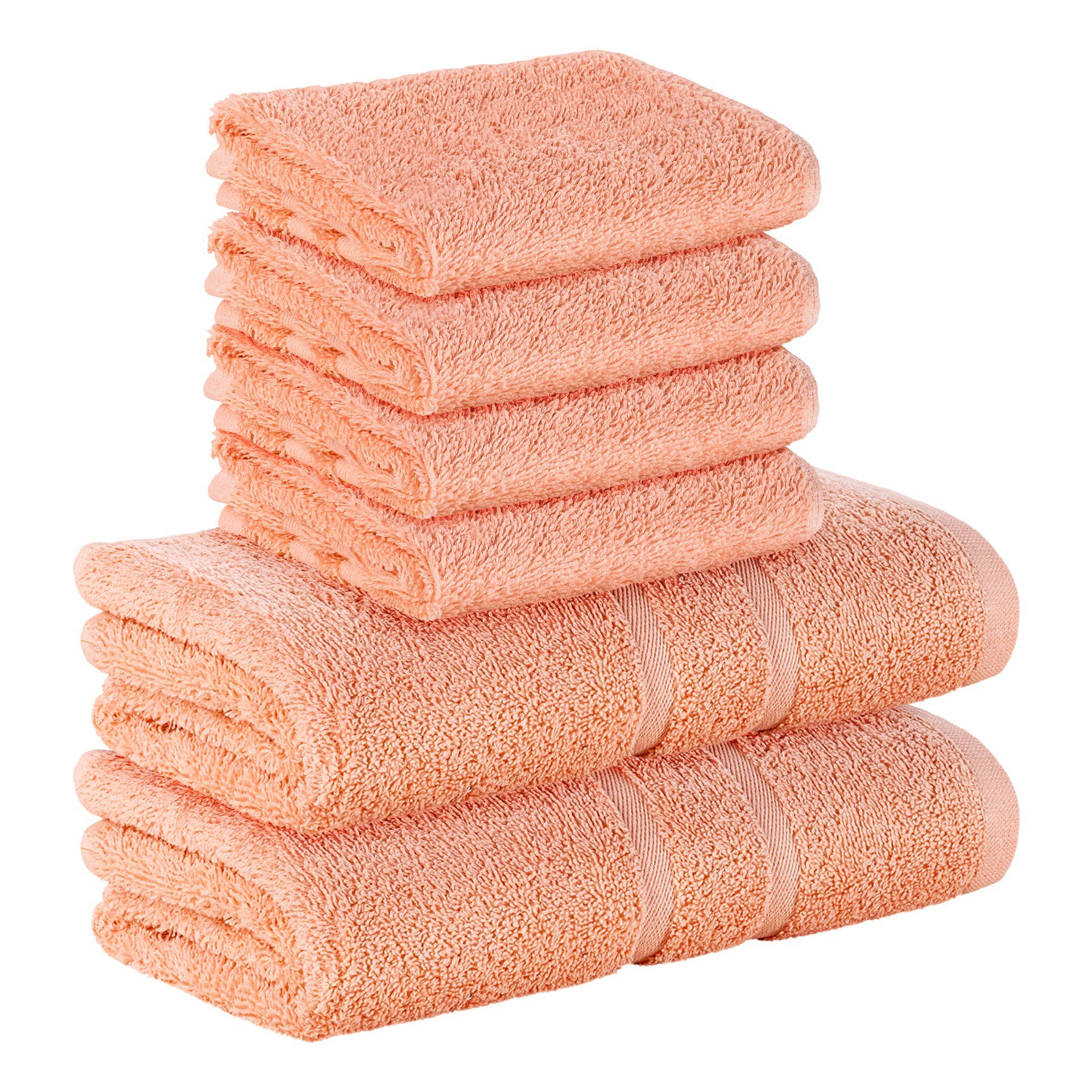 StickandShine Handtuch Set 4x Gästehandtuch 2x Handtücher als SET in verschiedenen Farben (6 Teilig) 100% Baumwolle 500 GSM Frottee 6er Handtuch Pack, (Sparset), 100% Baumwolle 500 GSM Peach