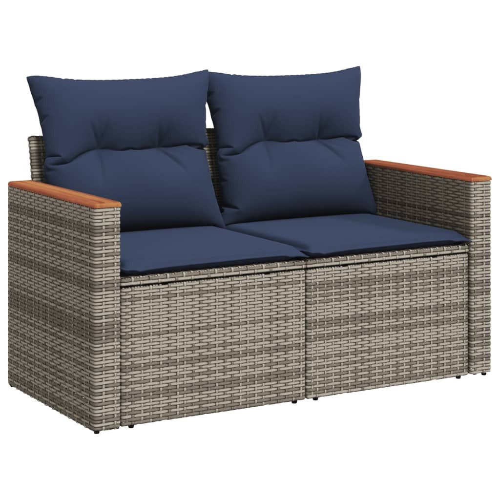 vidaXL Loungesofa Gartensofa mit Kissen 2-Sitzer Grau Poly Rattan, 1 Teile