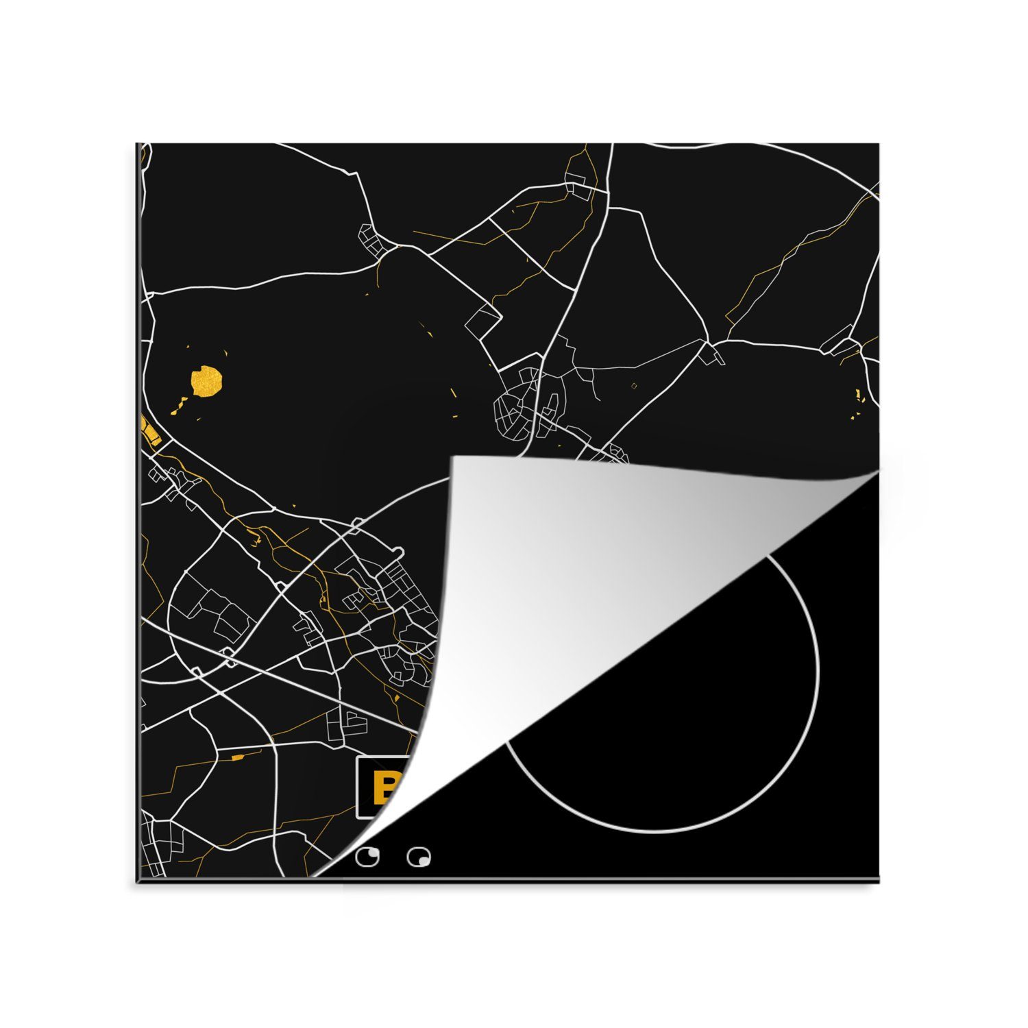 MuchoWow Herdblende-/Abdeckplatte Deutschland - Schwarz und Gold - Bergheim - Stadtplan - Karte, Vinyl, (1 tlg), 78x78 cm, Ceranfeldabdeckung, Arbeitsplatte für küche