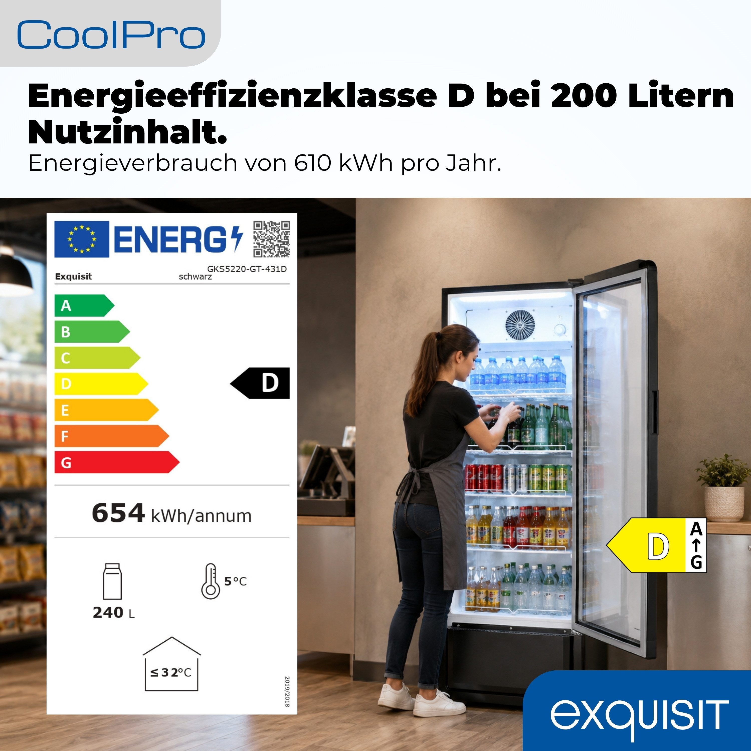 exquisit Getränkekühlschrank GKS5220-GT-431D, 152.5 cm hoch, 54 cm breit, 2 Jahre Herstellergarantie