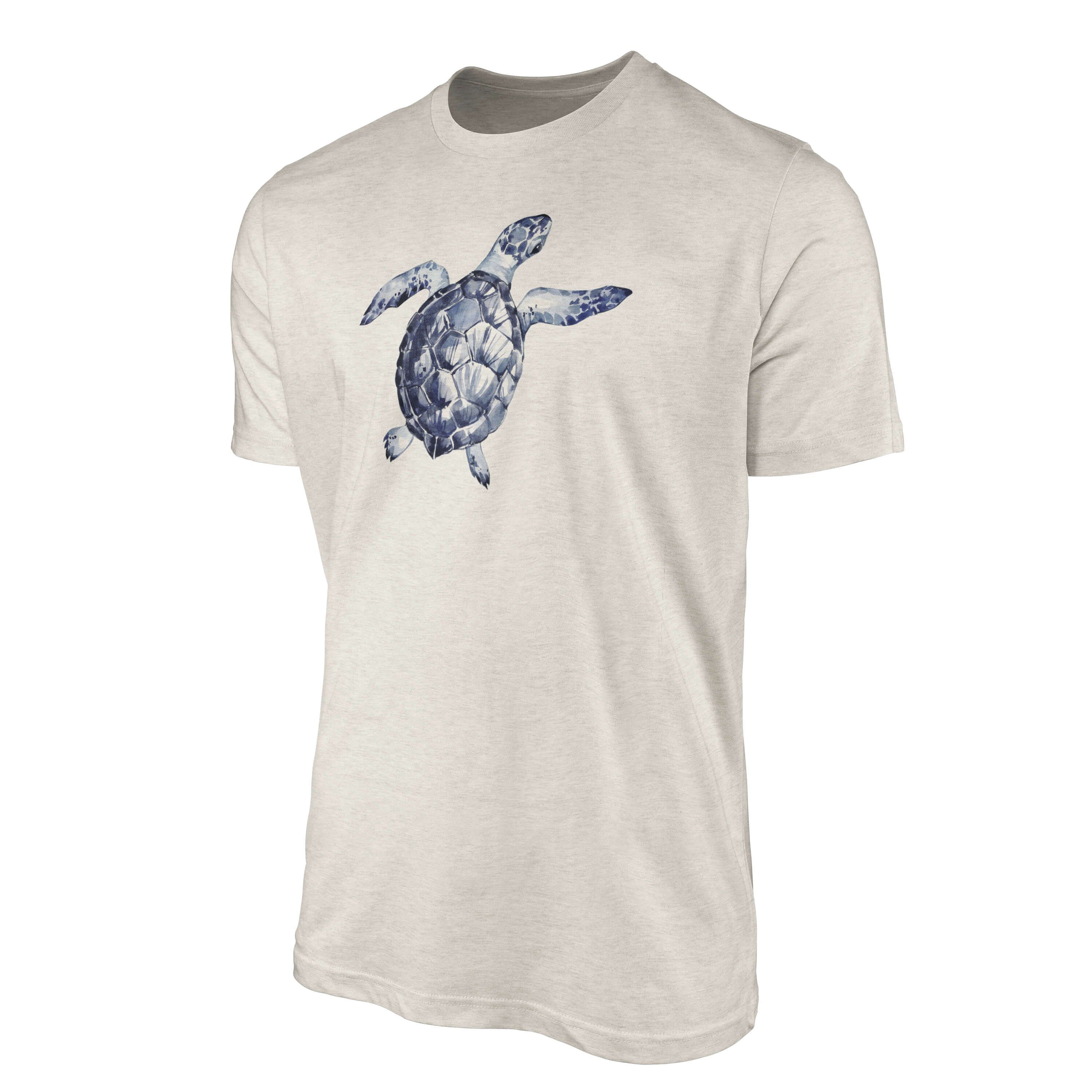 Art Herren 100% T-Shirt gekämmte Ökomo (1-tlg) Motiv Shirt Wasserfarben Nachhaltig T-Shirt Seeschildkröte Bio-Baumwolle Sinus