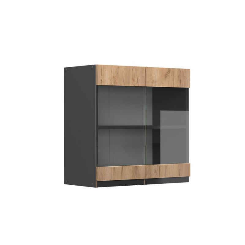 Vicco Glashängeschrank Hängeschrank J-Shape 60 cm Anthrazit/Goldkraft