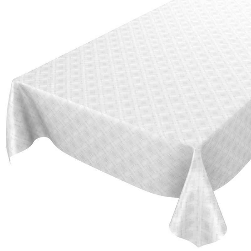 ANRO Tischdecke Tischdecke Wachstuch Gestreift Weiß Robust Wasserabweisend Breite 140, Damast Optik