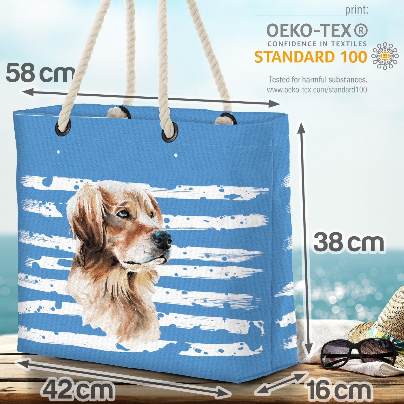 VOID Strandtasche (1-tlg), Hund blau Haustier Golden Retriever Tier