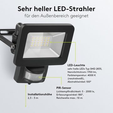 Goobay LED Flutlichtstrahler LED Außenstrahler mit Bewegungsmelder 20 W Scheinwerfer, LED fest integriert, Neutralweiß, 4000 K / 1700 lm / M16 Kabelverschraubung / Schwarz