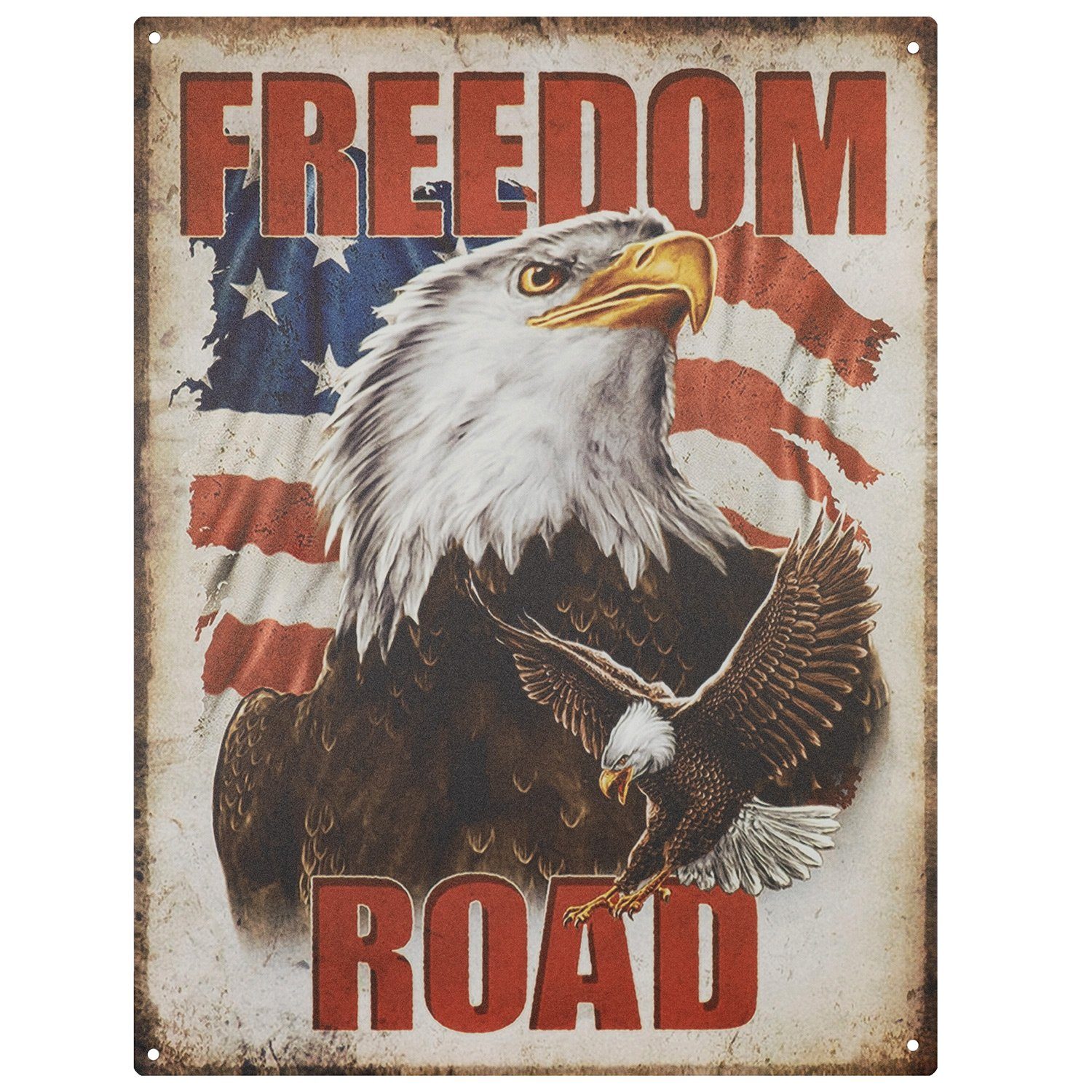 Moritz Metallschild Blechschild Freedom Road Adler Eagle USA, (Einzeln), 25 x 33 cm Vintage Retro Deko Schild Metallschild Wandbild Schild