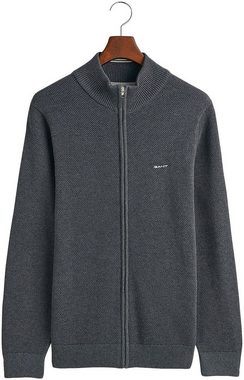 Gant Strickjacke COTTON PIQUE ZIP CARDIGAN mit Logostickerei auf der Brust