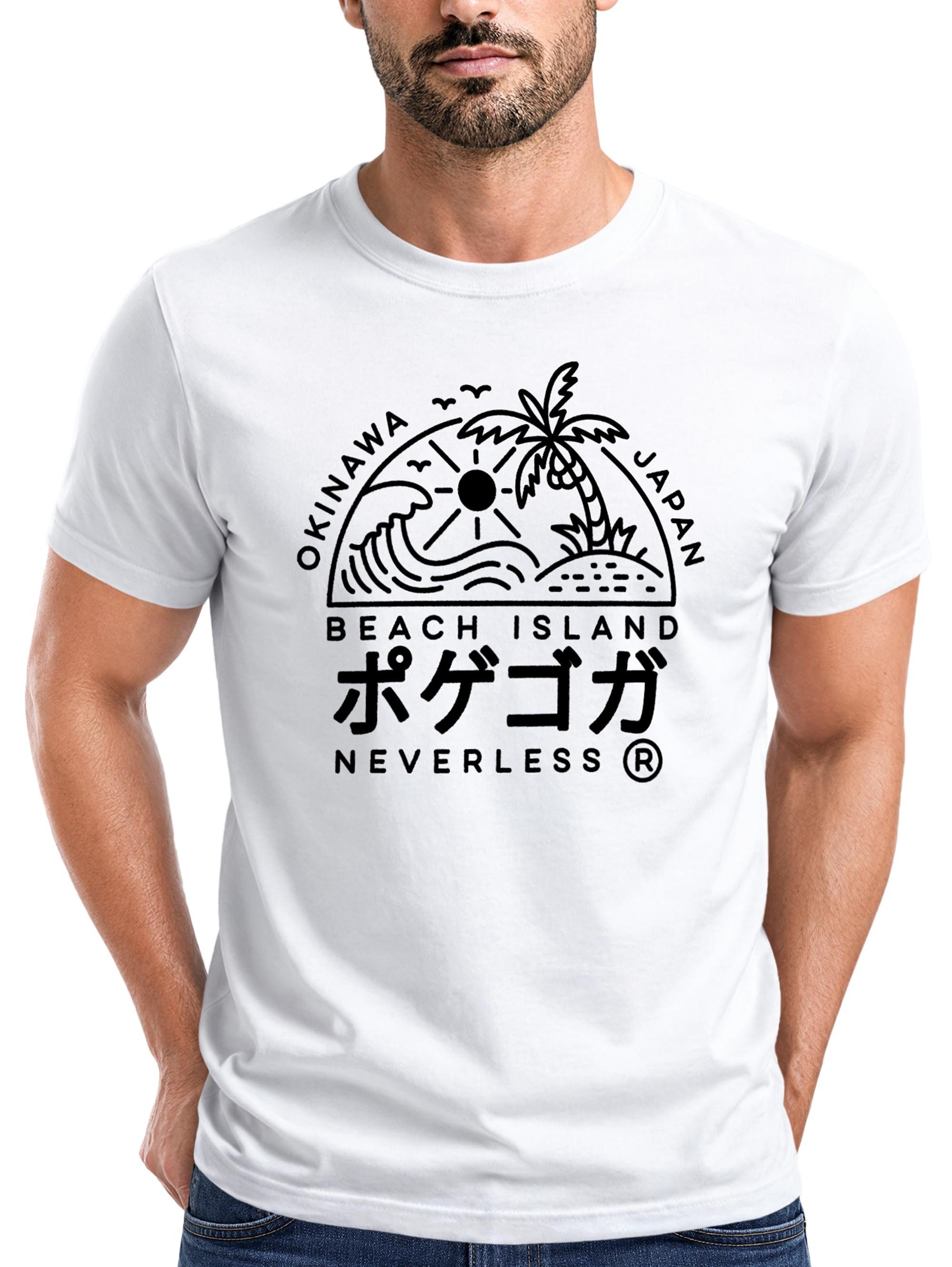 Print-Shirt Herren T-Shirt Japan Okinawa Beach Island japanische Schriftzeichen
