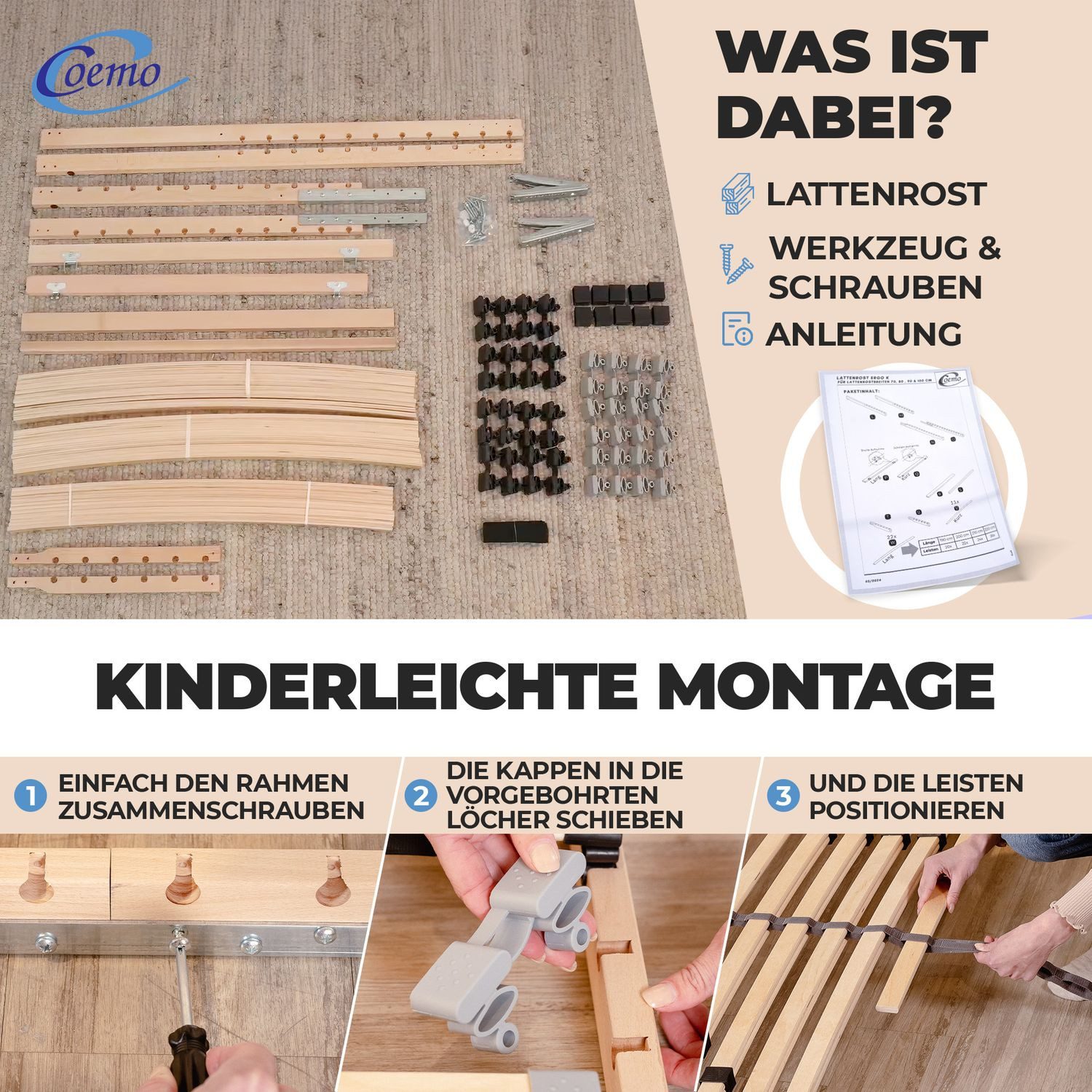 Lattenrost, Coemo, Kopfteil manuell verstellbar, Fußteil günstig online kaufen
