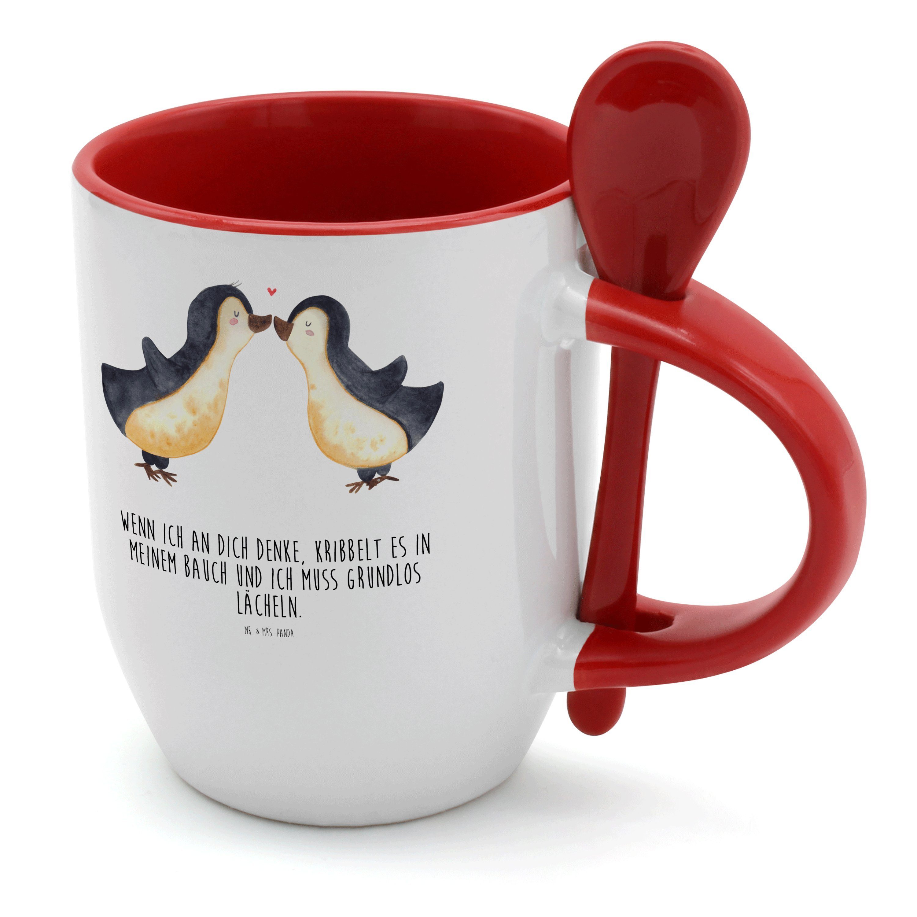 Mr. & Mrs. Panda Tasse Pinguine Kuss - Weiß - Geschenk, Tassen, Freund, Valentinstag, Tasse, Keramik