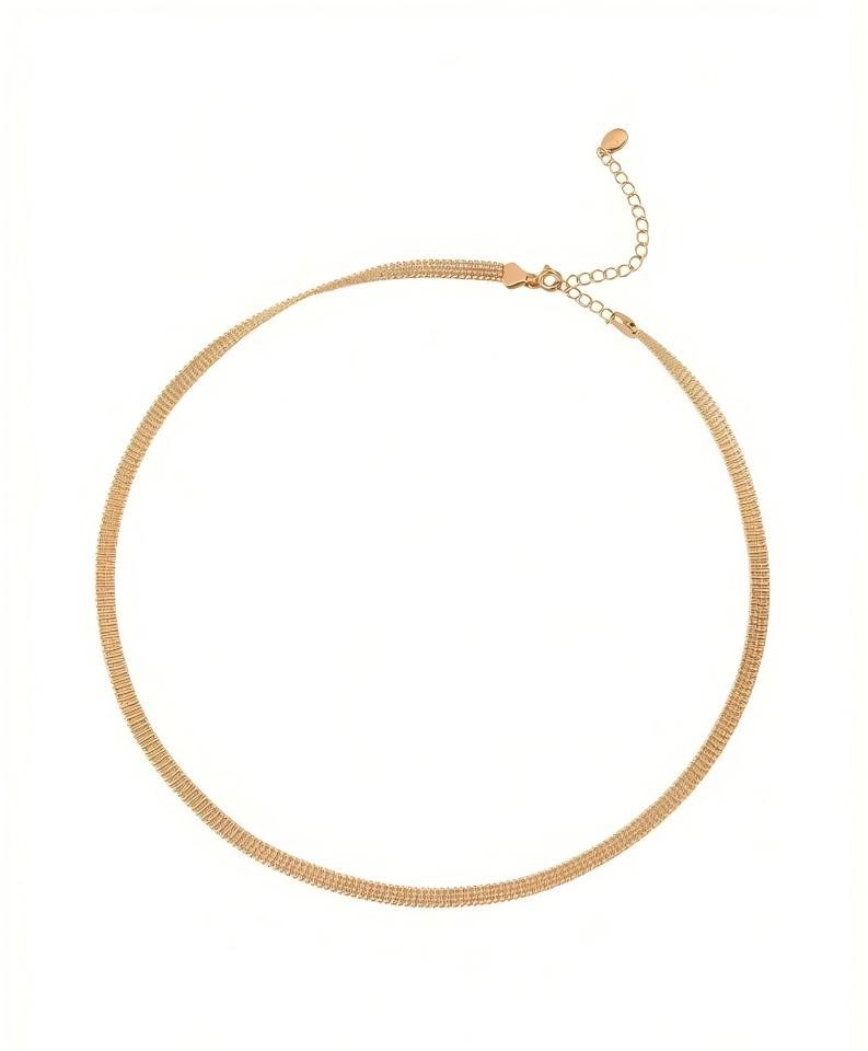 Jumpeak Kette mit Anhänger S925 Silber,Halskette Mehrreihig,Gewebt Damen Schmuck,Geschenk, 18K Vergoldet,Kette Textur Breit,Vintage-Gold,Damen Halskette