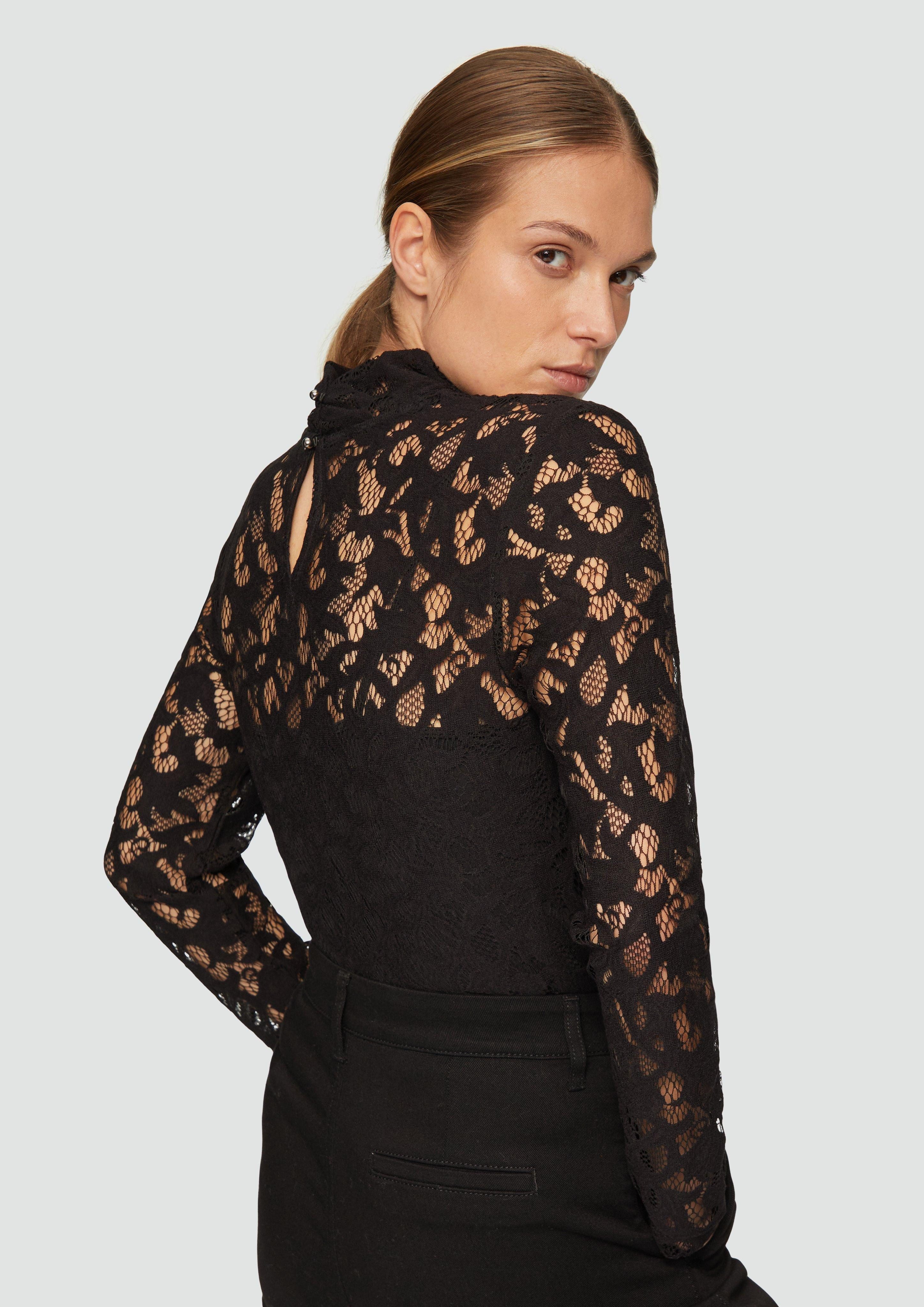 s.Oliver BLACK LABEL Langarmshirt Spitzen-Longsleeve aus günstig online kaufen