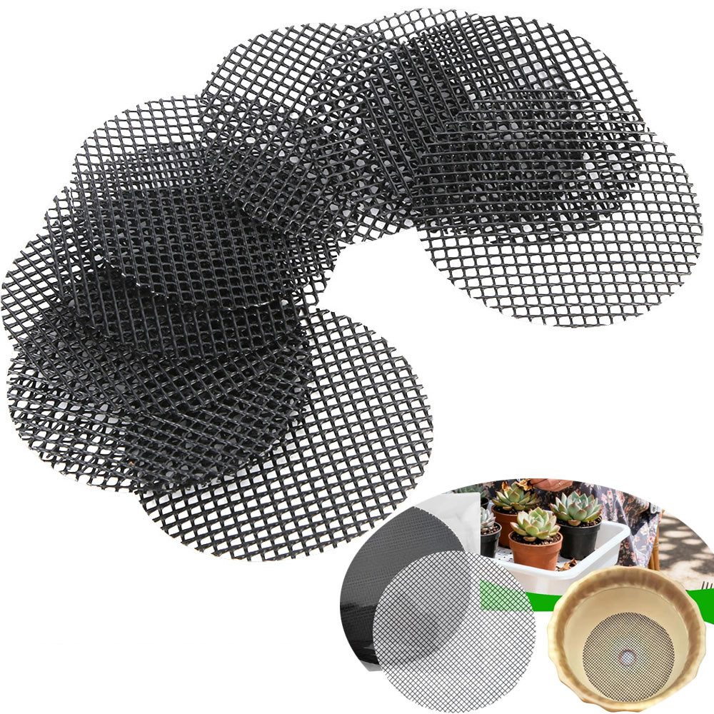 SURFOU Gitterfolie 10er Set Bonsai Abdecknetz aus Kunststoff, - Drainage Gitter Ø10cm (10 Stück Kunststoff-Abdeckgitter für Topfböden – Verhindert Erdauslauf & Schädlingsbefall, mit Belüftungsfunktion, 10-St., für Bonsai & Blumentöpfe)