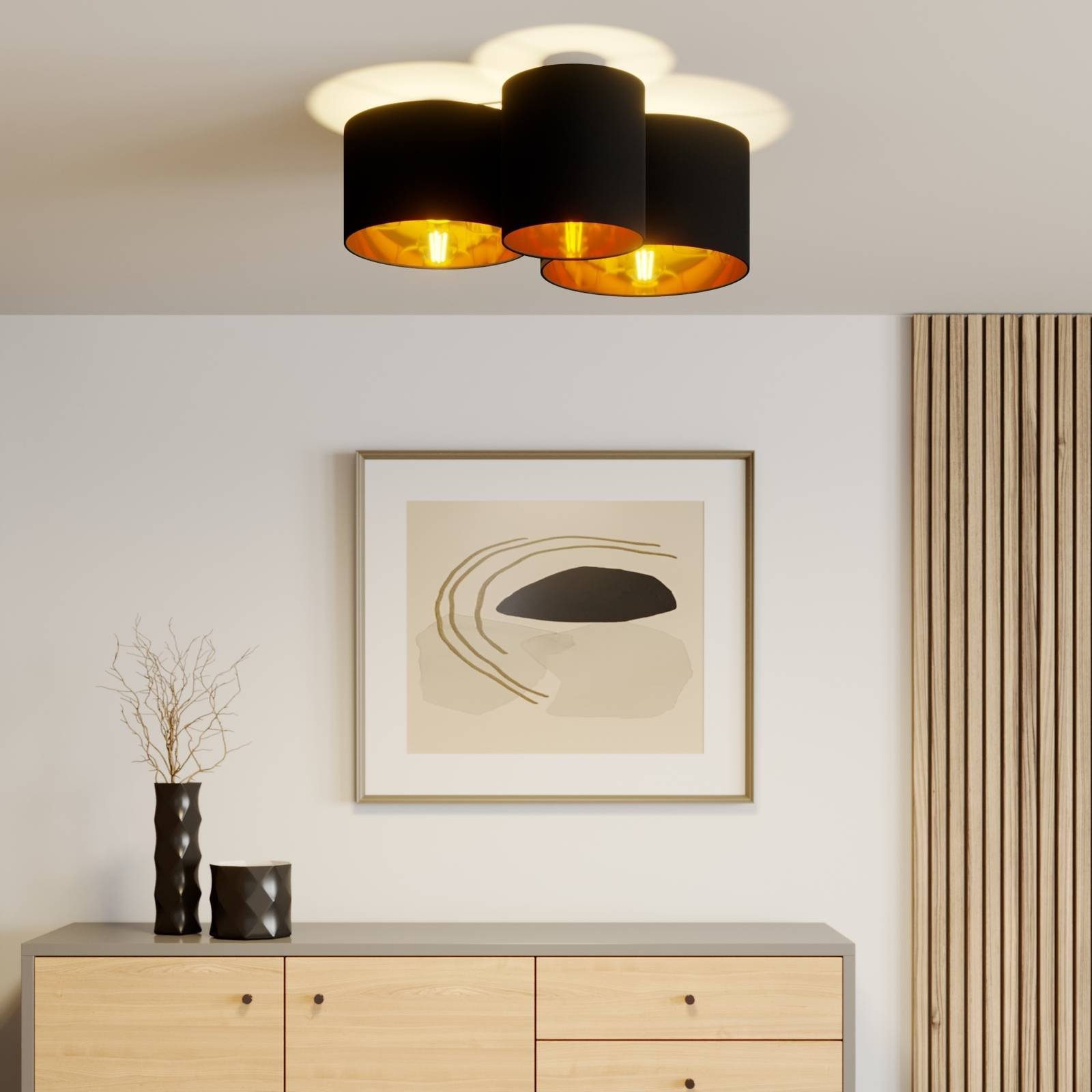 Lindby Deckenleuchten Laurenz, Schwarz IP20, 3 x 15 W LED