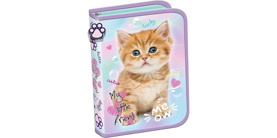 GOLDKIDS Schulranzen für Jungen und Mädchen - (Schul-Rucksack für Kinder mit Federmäppchen, 1-tlg., - Schuhbeutel und Hausaufgabenheft), - Katze Motiv - 1-3 Klasse