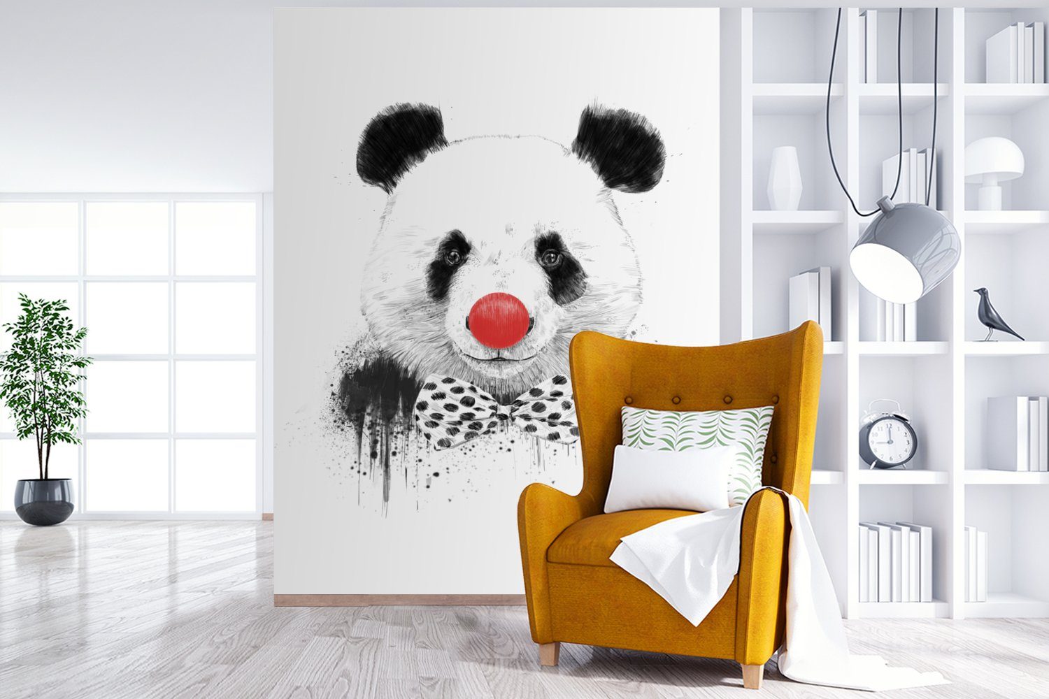 Panda Matt, Rot, bedruckt, Montagefertig für Vinyl Fototapete Nase - - MuchoWow Wandtapete Wohnzimmer, Tapete - Clown (4 Schleife - St),