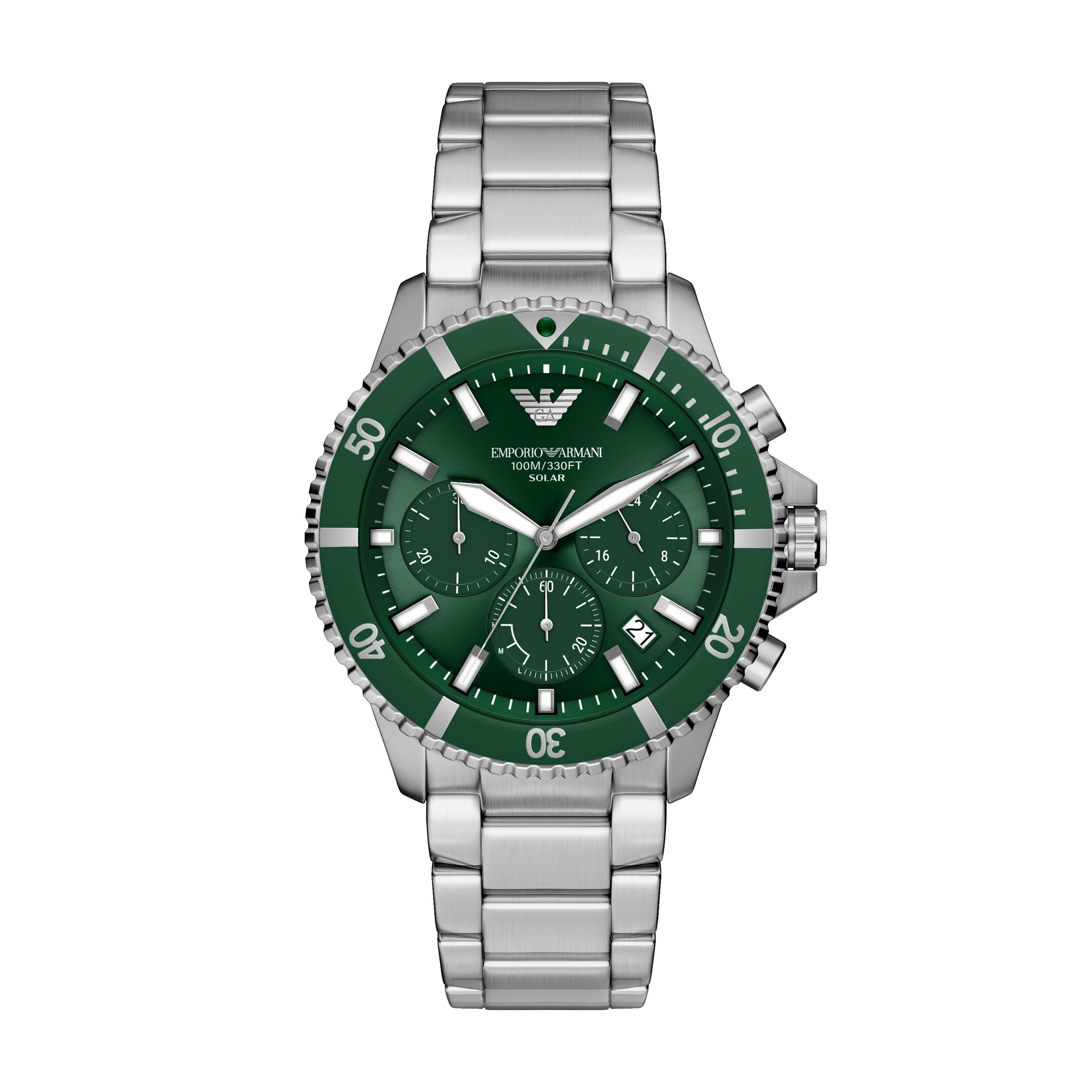 Emporio Armani Chronograph WORLD EXPLORER AR11741, Armbanduhr, Solar, Herrenuhr, Edelstahlarmband, analog, Tag