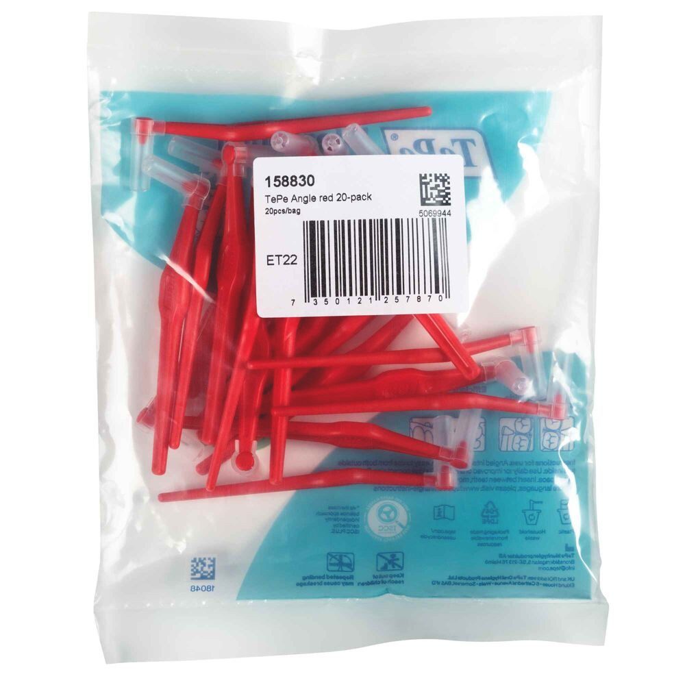 TePe Interdentalbürsten Angle Rot 0,5 mm, ISO-2 20-Pack, Langer, flacher Griff