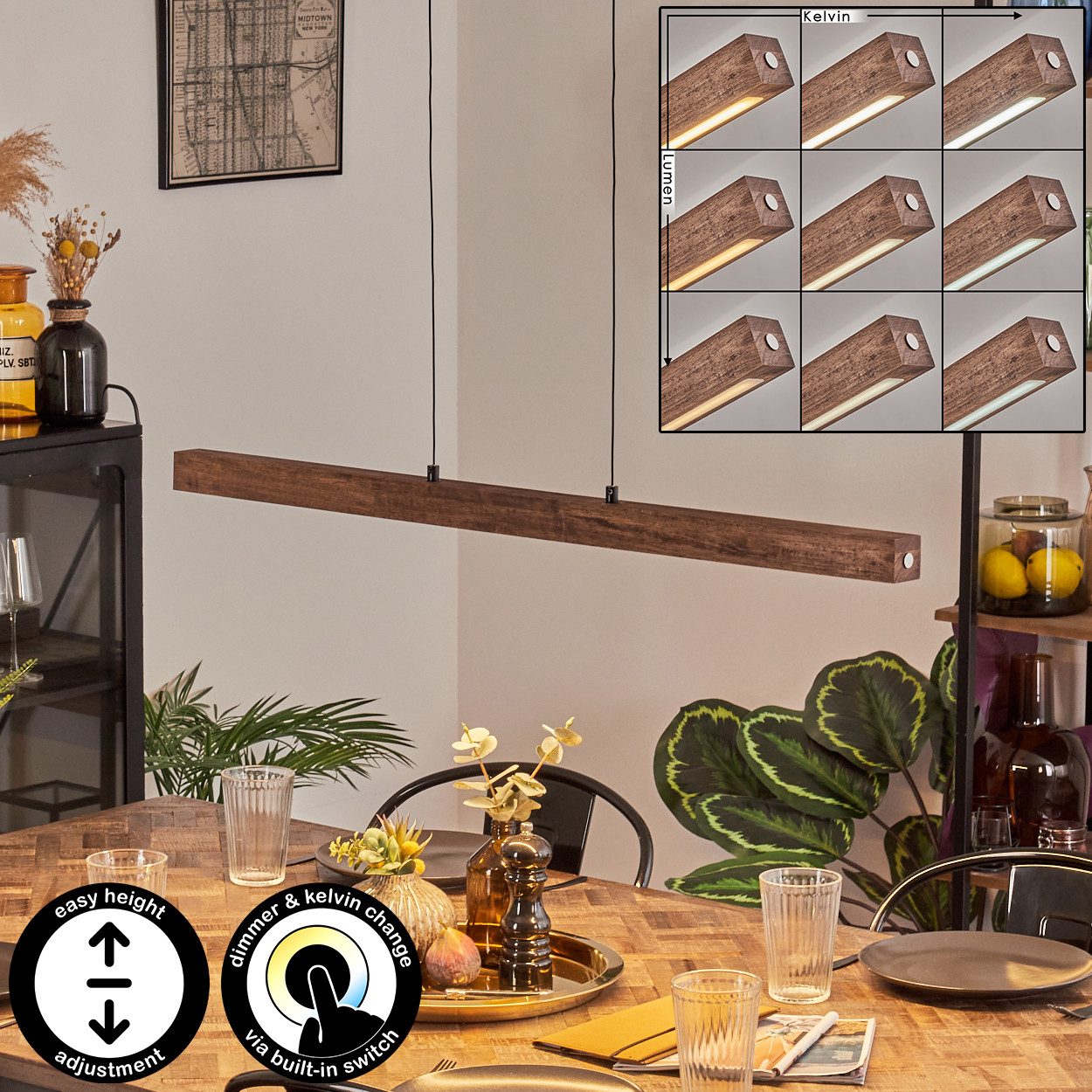 hofstein Pendelleuchte dimmbare Hängelampe aus Metall/Holz/Kunststoff in Sc günstig online kaufen