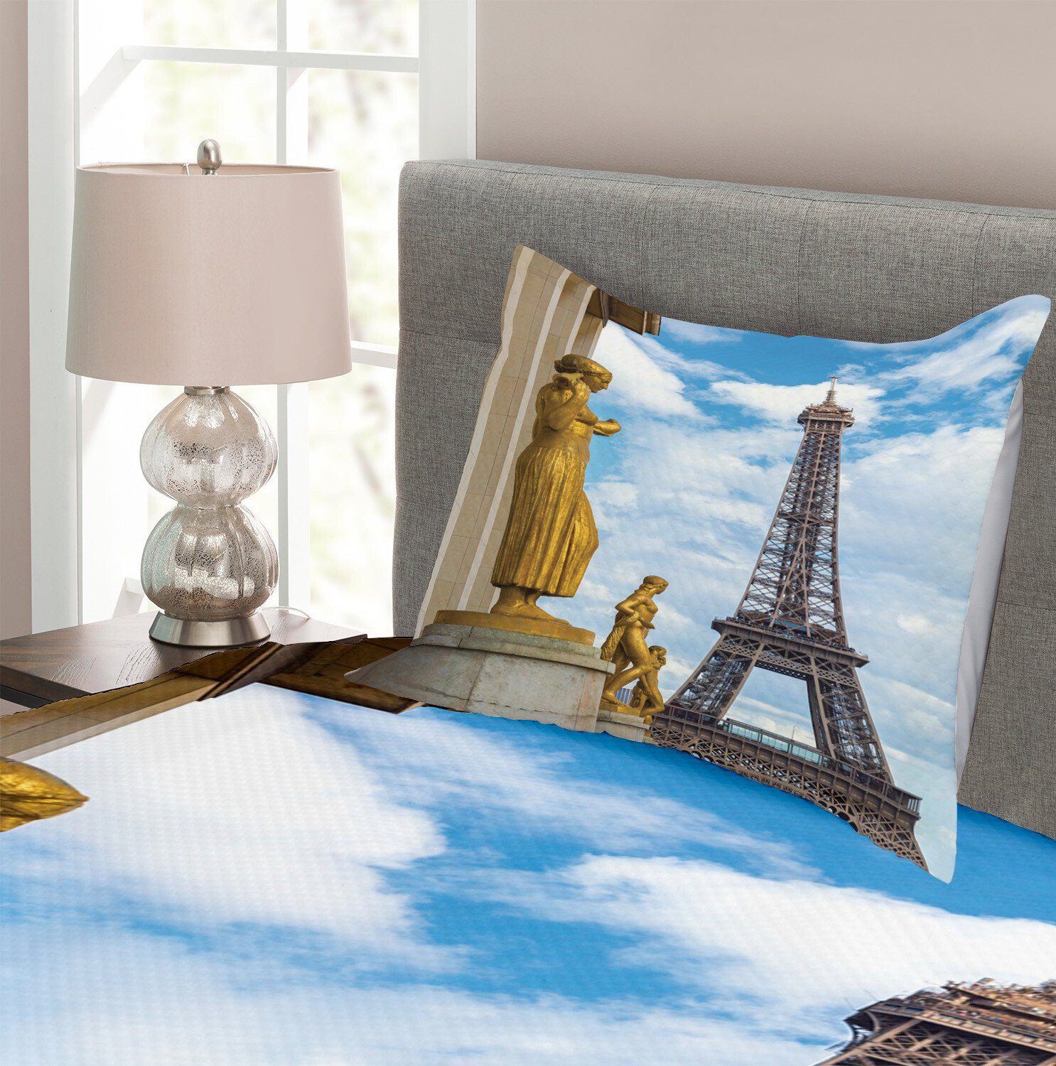Eiffel mit Tagesdecke Kissenbezügen Skulpturen Abakuhaus, Paris Waschbar, Set Antike