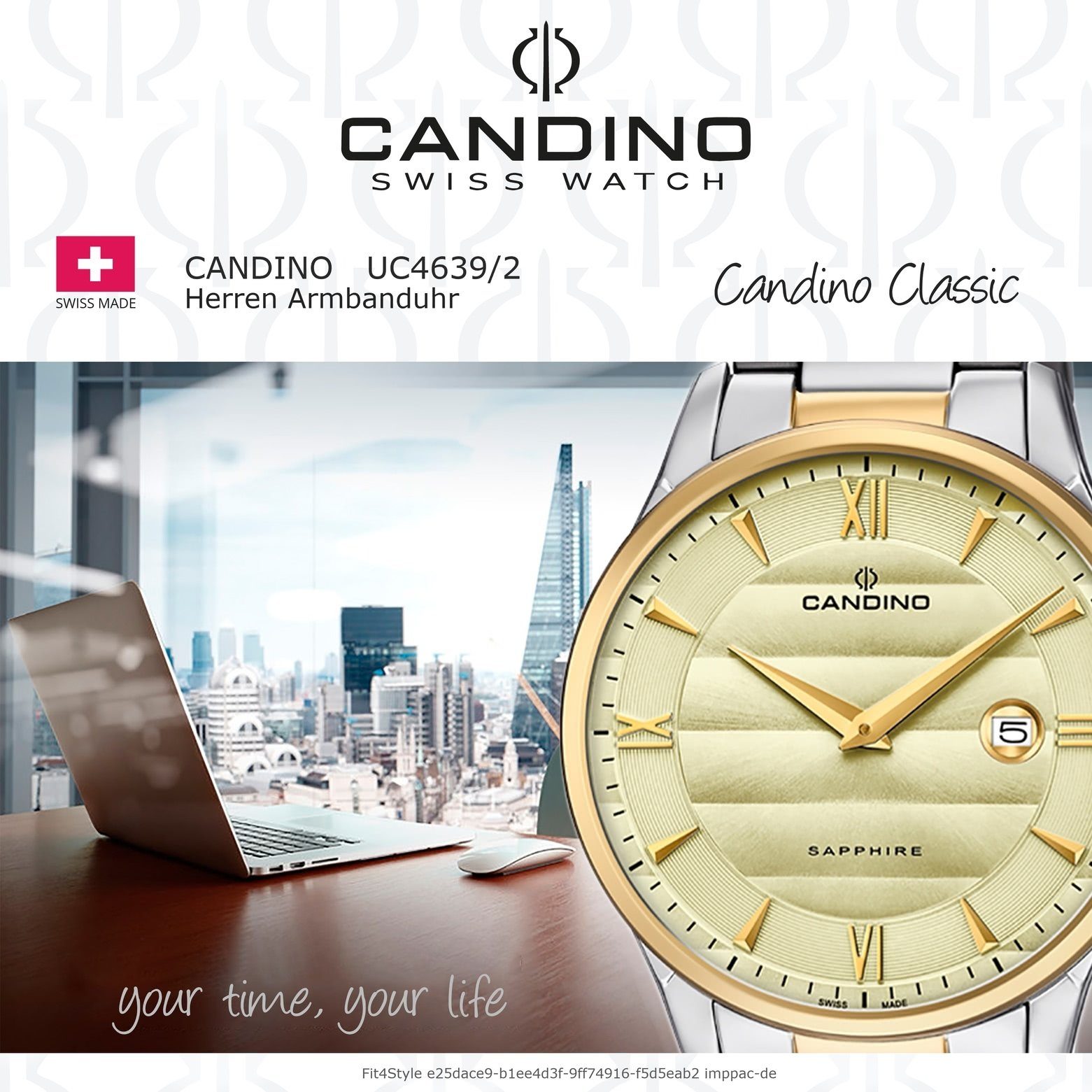 Candino Quarzuhr Candino Armbanduhr Herren gold, Analog C4639/2, silber, rund, Elegant Edelstahlarmband Uhr Herren