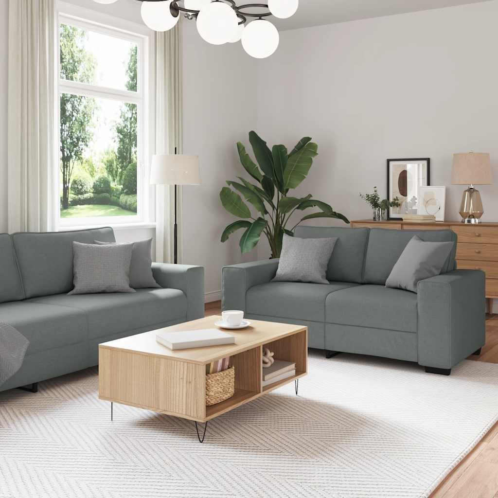 vidaXL Sofa 2-tlg. Sofagarnitur mit Kissen Dunkelgrau Stoff, 1 Teile