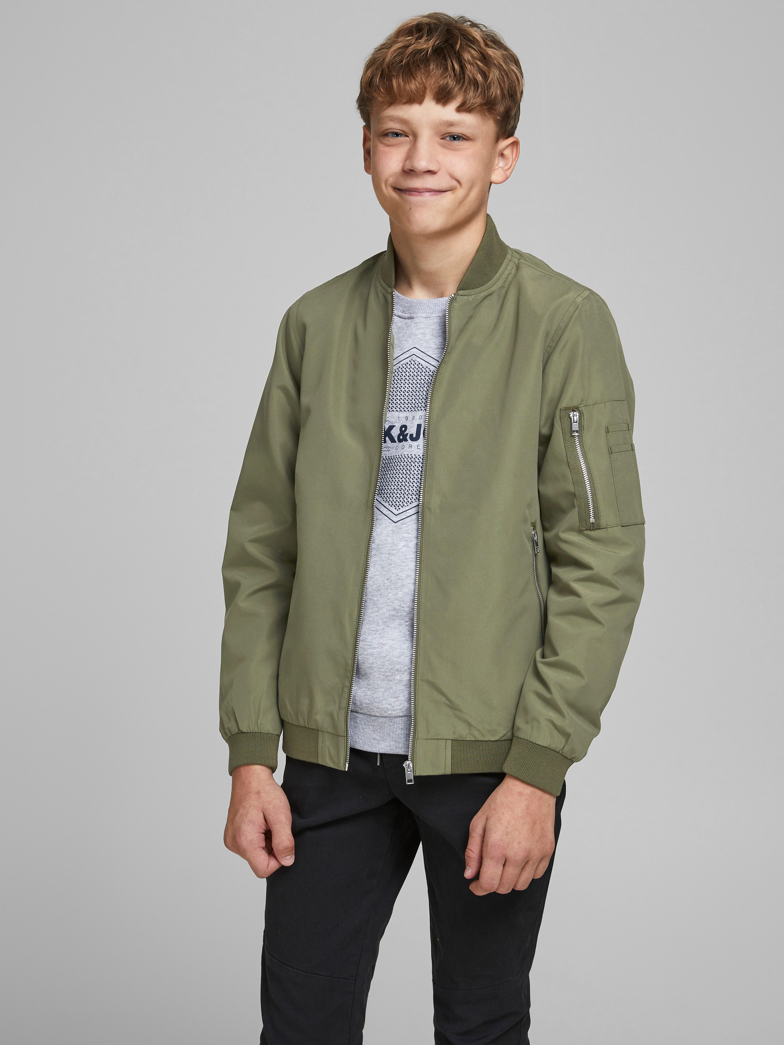 Jack & Jones Junior Bomberjacke JJERUSH windabweisend und pflegeleicht unifarben, modisch, regular fit, Web, Stehkragen