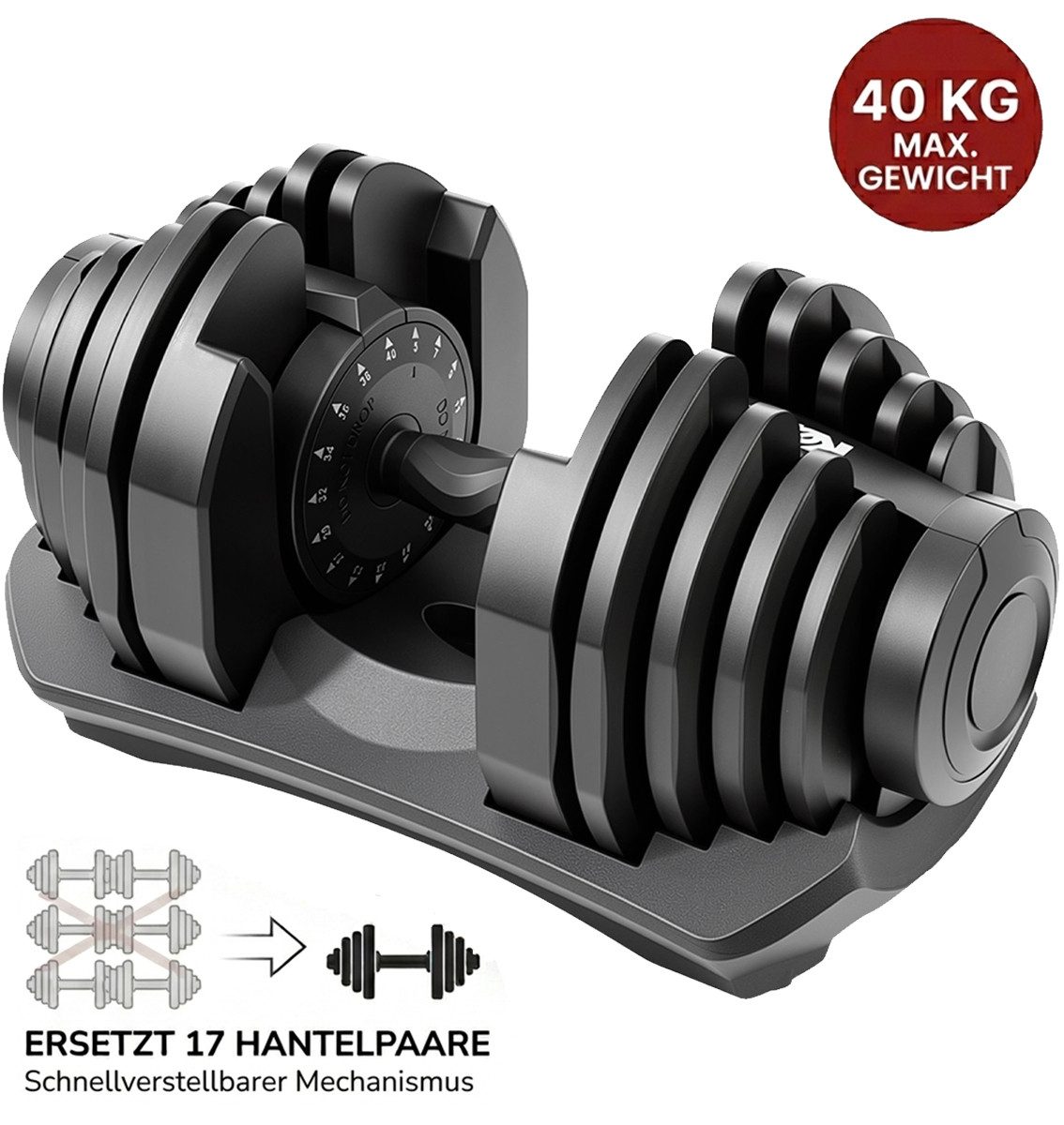 kehot Hantel-Set Verstellbare Kurzhantel 40 kg mit 17 Gewichtsstufen, (Hantel Set für Krafttraining Zuhause mit schnellem Wechsel, Kompaktes Design mit Ablage – platzsparend & effizient trainieren), Ideal für Muskelaufbau, Ganzkörpertraining & Home Gym